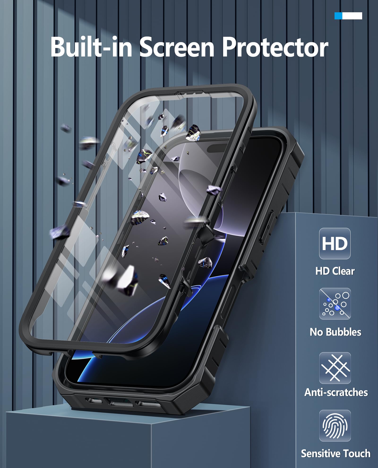 Foto 6 pulgar | Funda De Teléfono Fntcase Para Iphone 16 Pro De Grado Militar Negra - Venta Internacional.