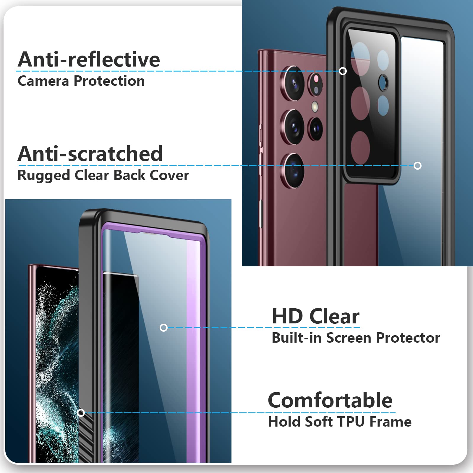 Foto 5 pulgar | Funda Spidercase Impermeable Con Protector De Pantalla Para Samsung Galaxy S22 Ultra Morado/transparente - Venta