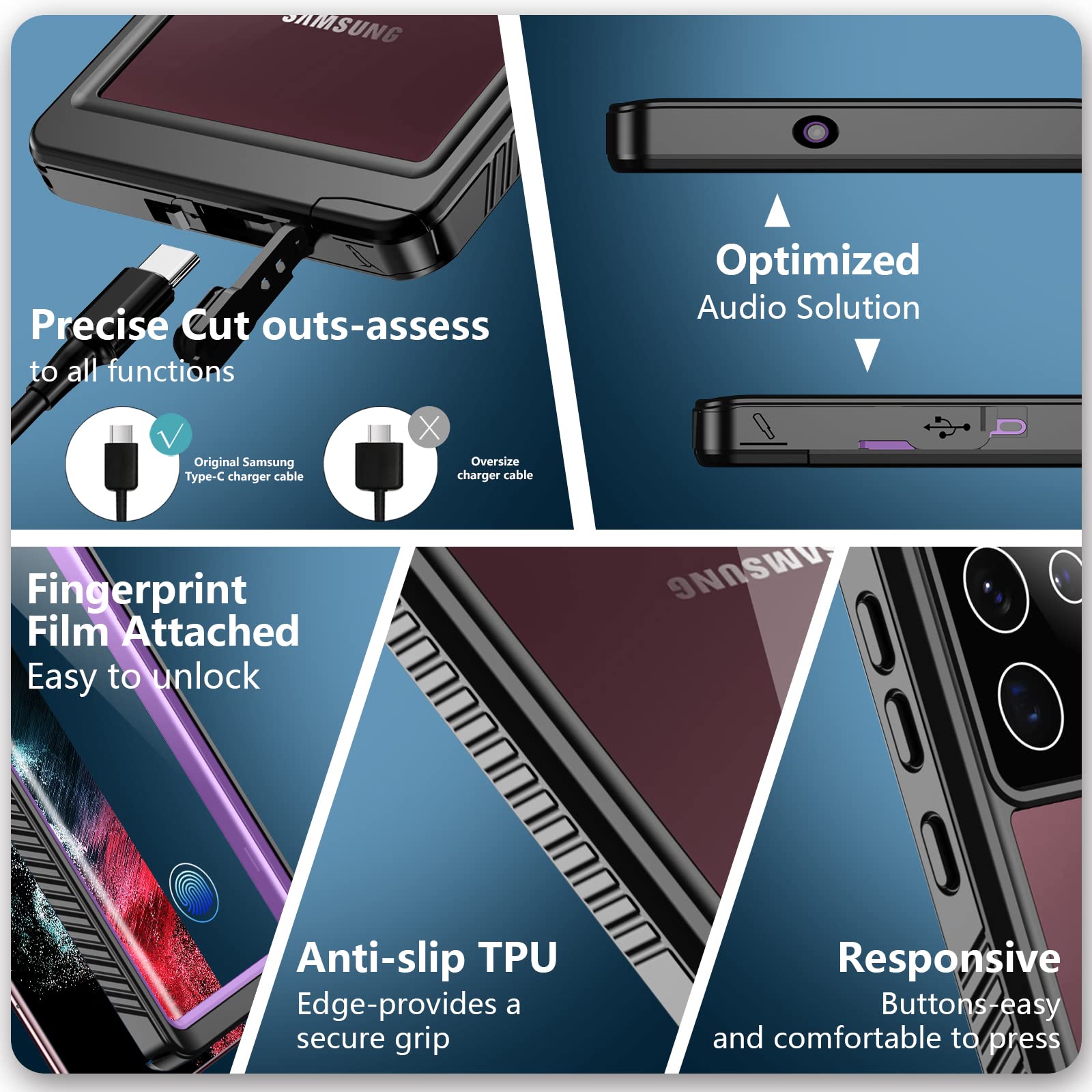 Foto 5 | Funda Spidercase Impermeable Con Protector De Pantalla Para Samsung Galaxy S22 Ultra Morado/transparente - Venta