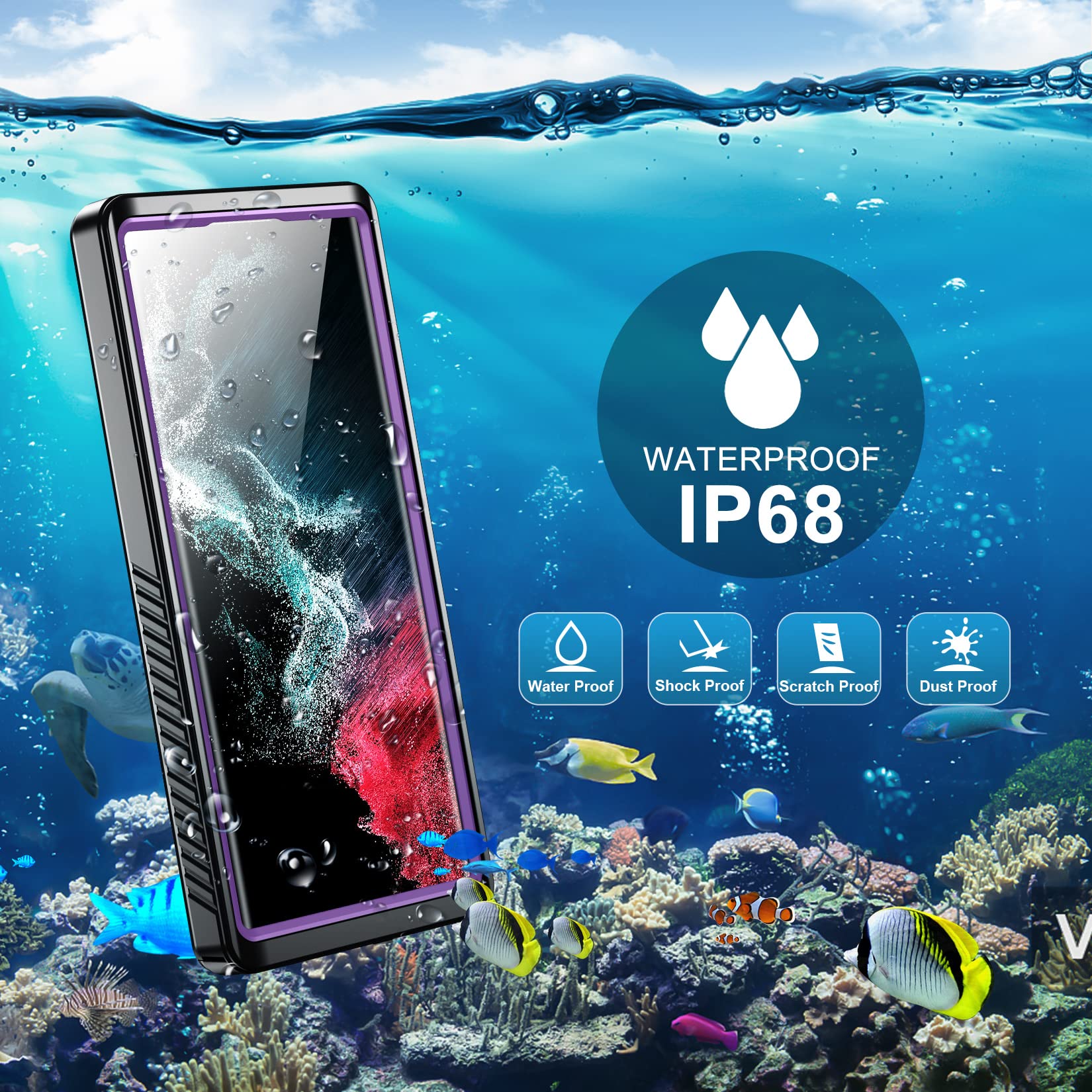 Foto 8 pulgar | Funda Spidercase Impermeable Con Protector De Pantalla Para Samsung Galaxy S22 Ultra Morado/transparente - Venta