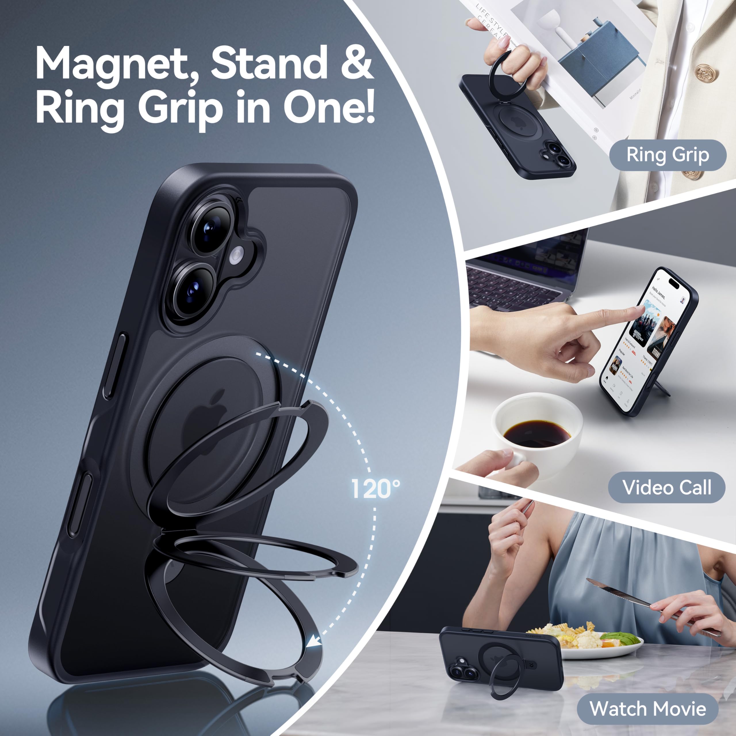 Foto 4 pulgar | Funda De Teléfono Casekoo Diseñada Para Iphone 16 Plus Con Soporte - Venta Internacional.