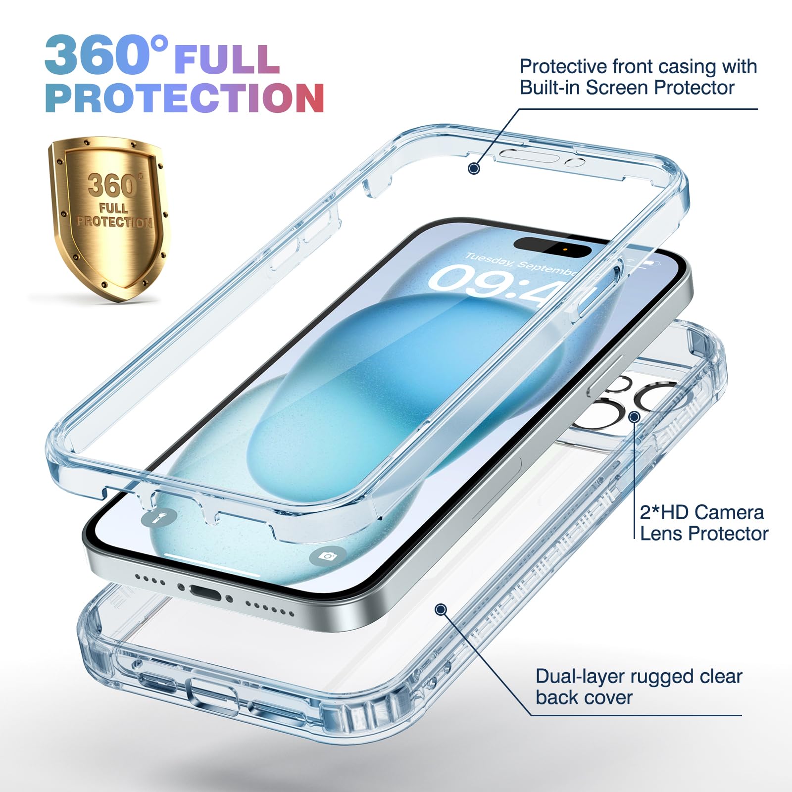 Foto 3 pulgar | Funda De Teléfono Diaclara Diseñada Para Iphone 15 6.1 (azul Transparente) - Venta Internacional.
