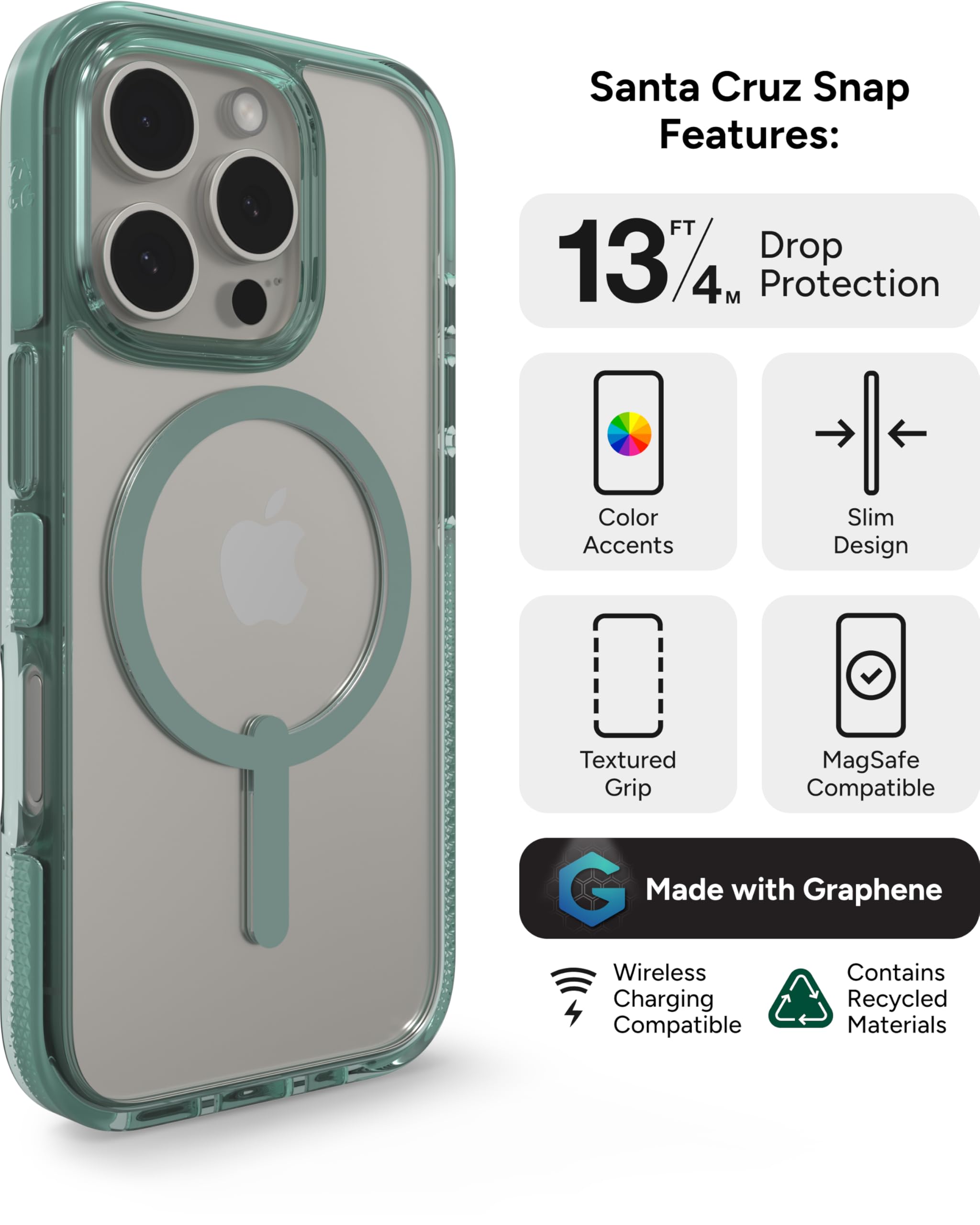 Foto 4 pulgar | Funda Snap Zagg Santa Cruz Para Iphone 16 Pro Magsafe, Color Verde - Venta Internacional.