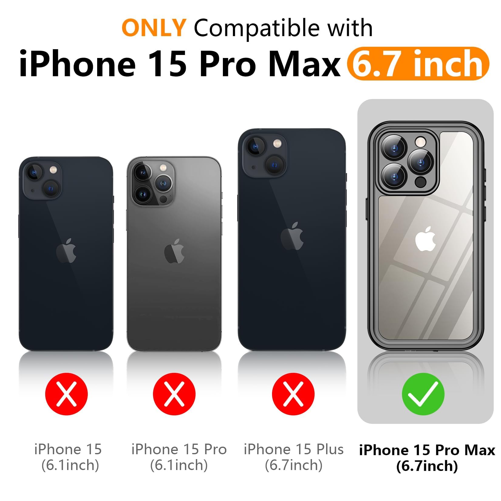 Foto 3 pulgar | Funda Impermeable Temdan Para Iphone 15 Pro Max, Color Negro Y Transparente - Venta Internacional.