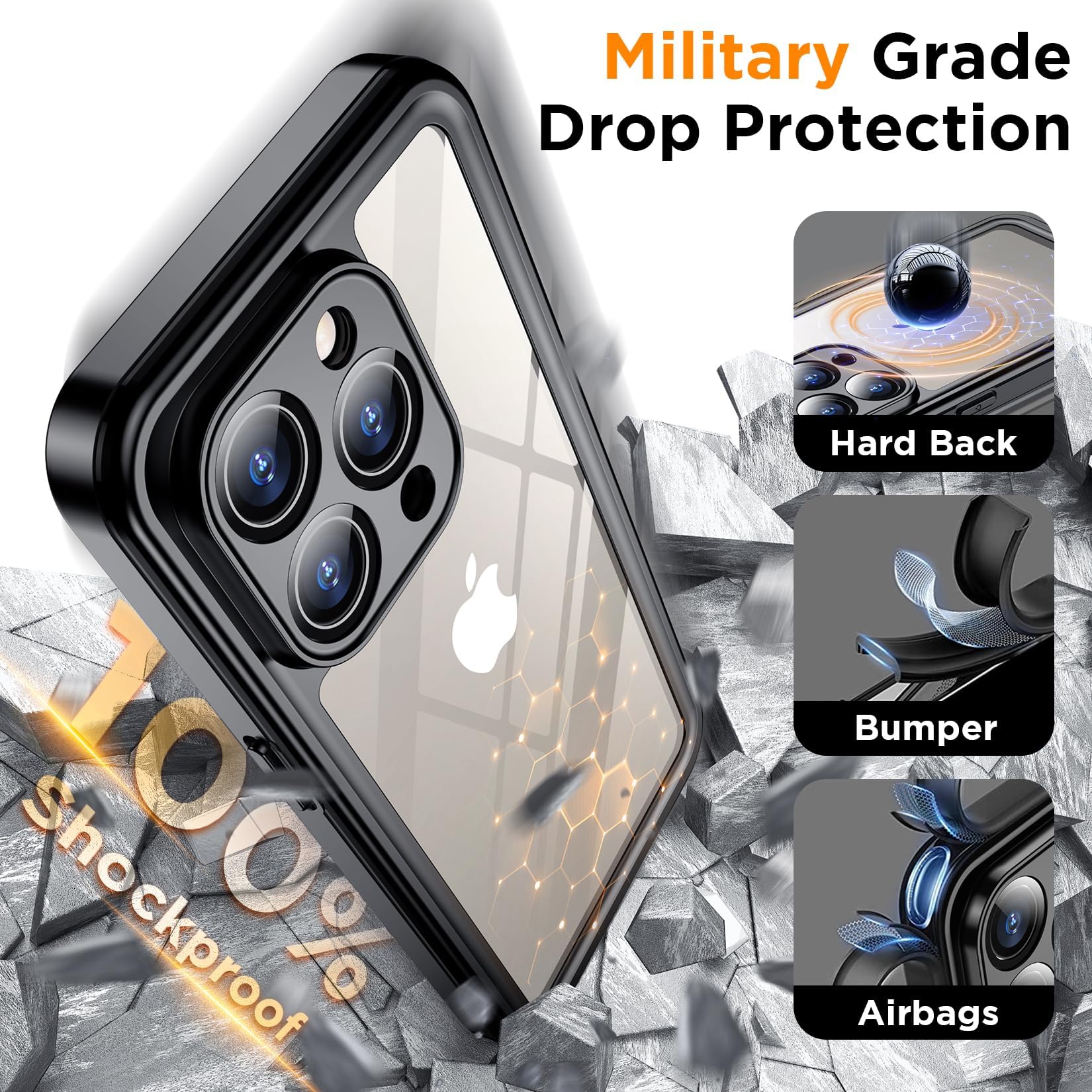 Foto 3 | Funda Impermeable Temdan Para Iphone 15 Pro Max, Color Negro Y Transparente - Venta Internacional.