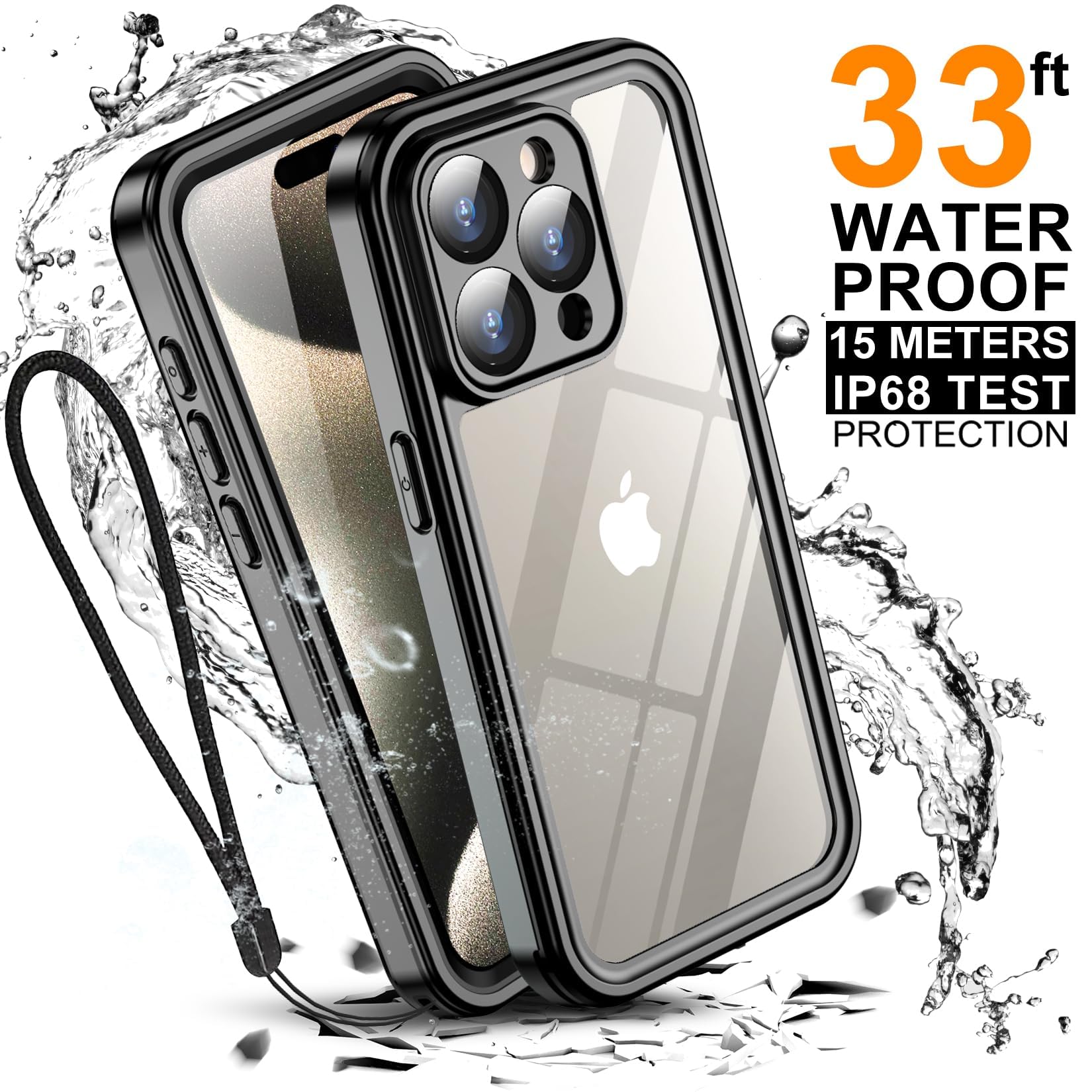 Foto 5 pulgar | Funda Impermeable Temdan Para Iphone 15 Pro Max, Color Negro Y Transparente - Venta Internacional.