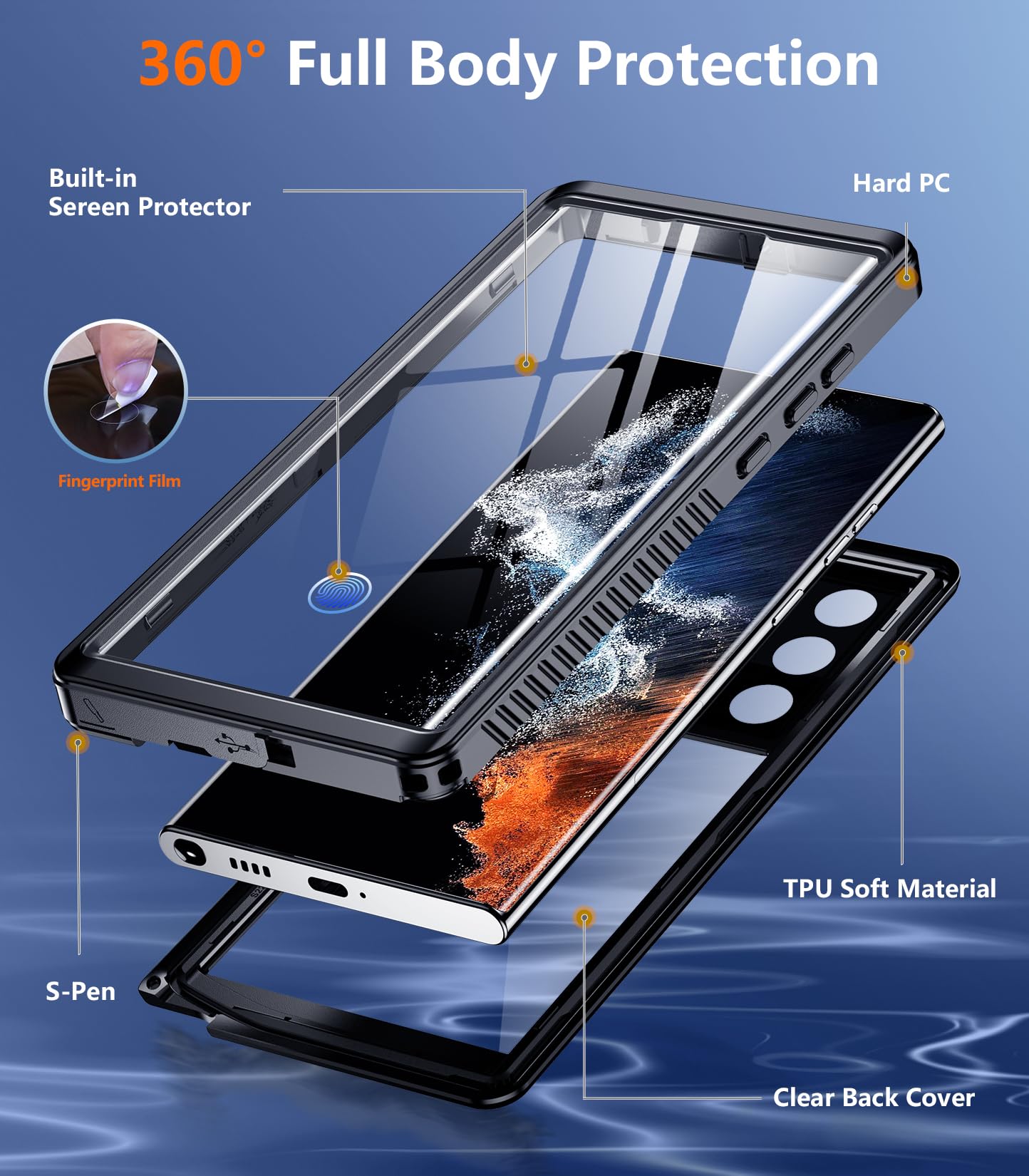 Foto 6 pulgar | Funda Impermeable Temdan Con Lente Y Pantalla Para Samsung S22 Ultra - Venta Internacional.