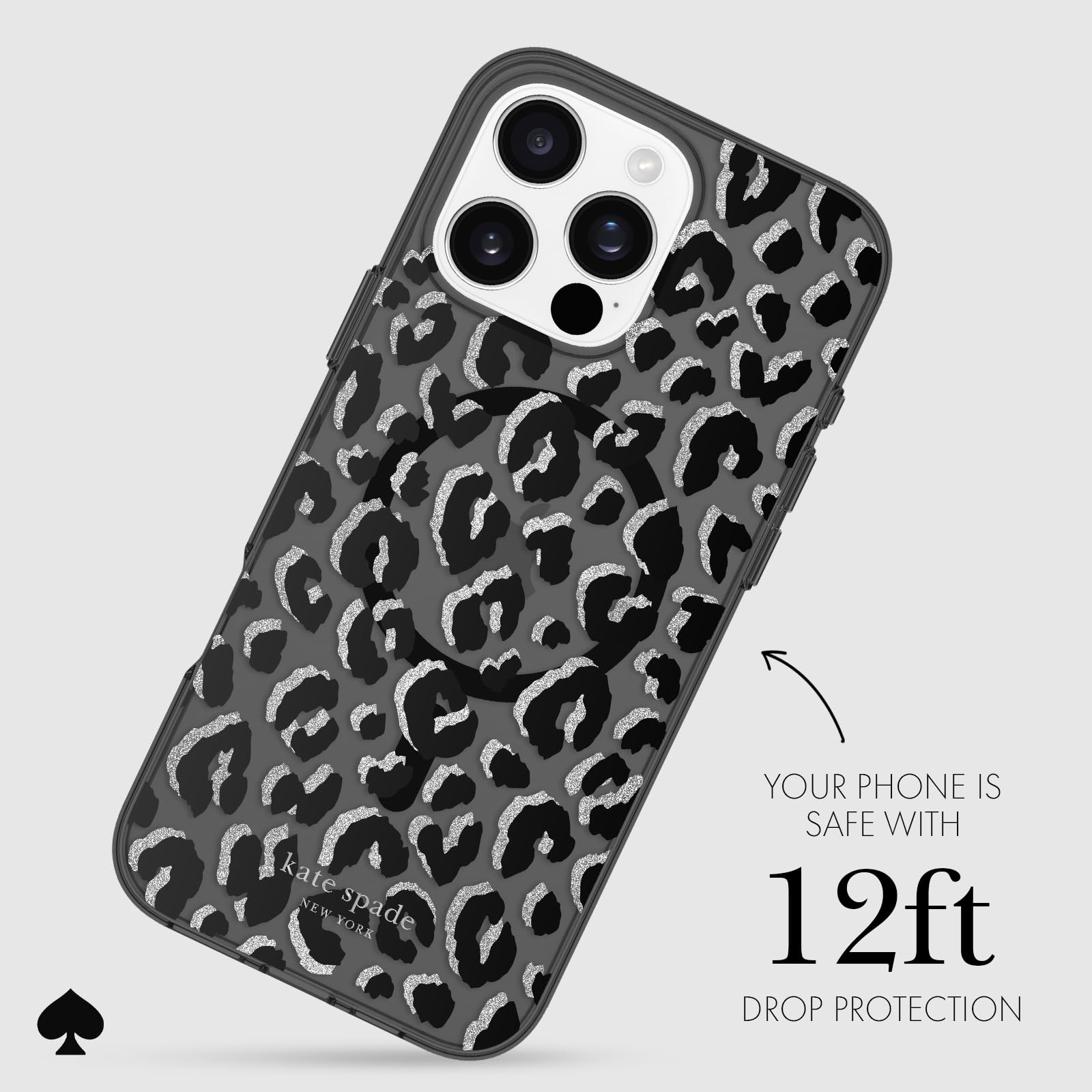 Foto 4 pulgar | Funda De Teléfono Kate Spade New York City Leopard Black Para Iphone 16 Pro Max - Venta Internacional.