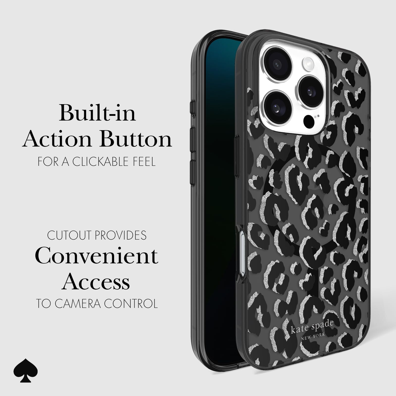 Foto 5 pulgar | Funda De Teléfono Kate Spade New York City Leopard Black Para Iphone 16 Pro Max - Venta Internacional.