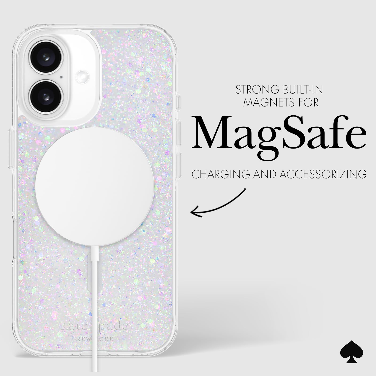 Foto 7 pulgar | Funda De Teléfono Kate Spade New York Para Iphone 16, Con Purpurina Gruesa - Venta Internacional.