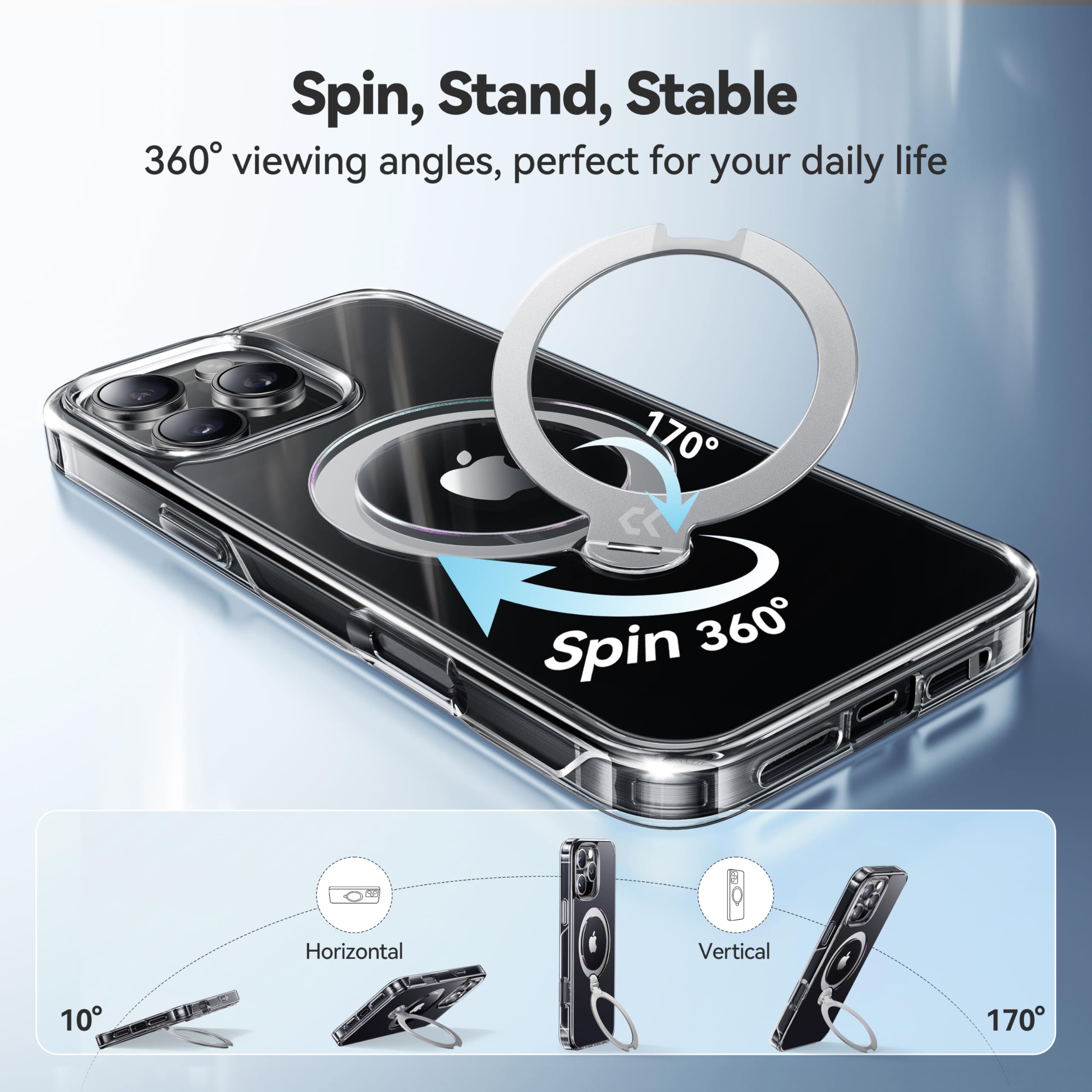 Foto 3 pulgar | Funda De Teléfono Casekoo Titanium Con Soporte Magnético Giratorio De 360° Para Iphone 16 Pro - Venta Internacional.
