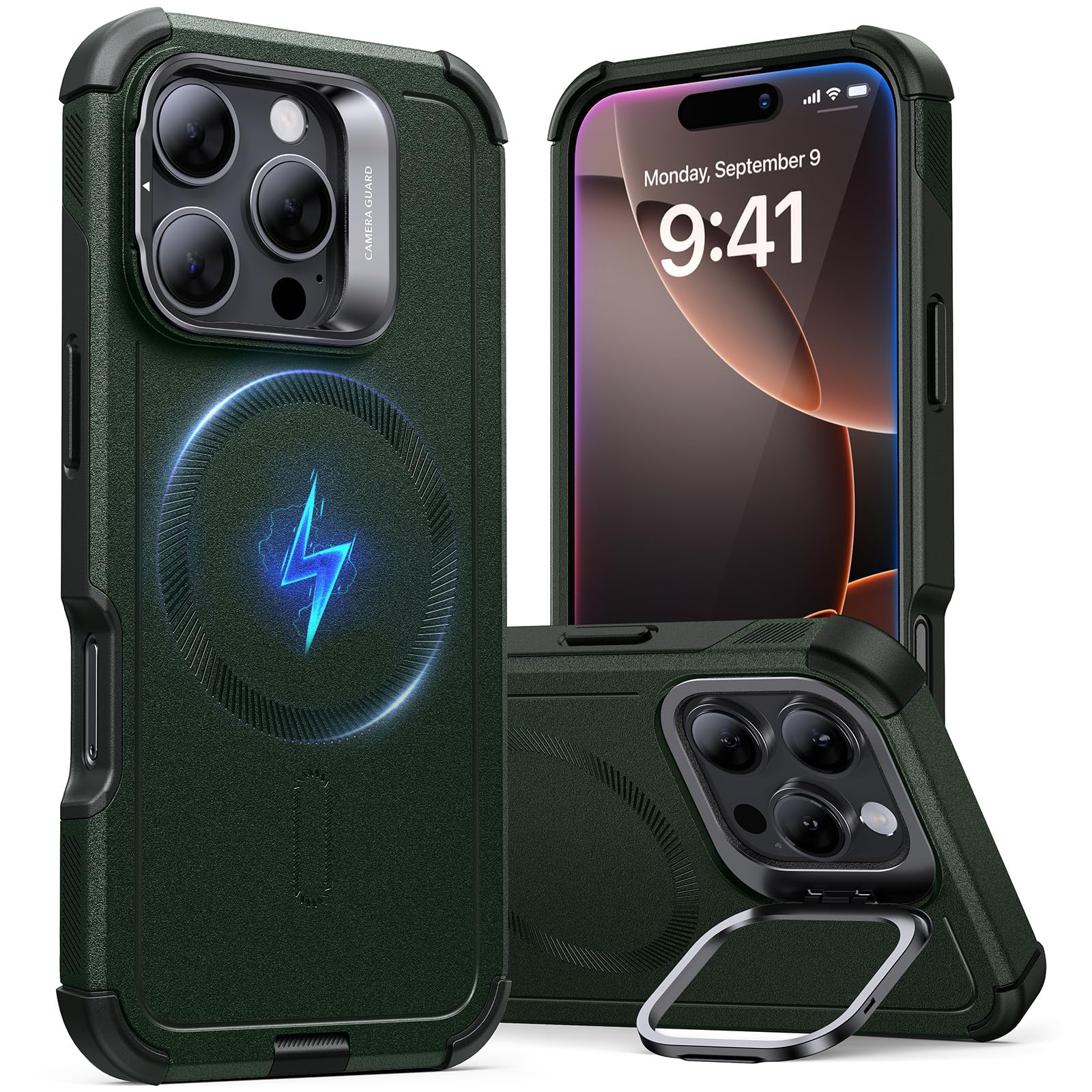Foto 2 pulgar | Funda De Teléfono Esr Para Iphone 16 Pro Max Con Soporte Green Cyber Series - Venta Internacional.