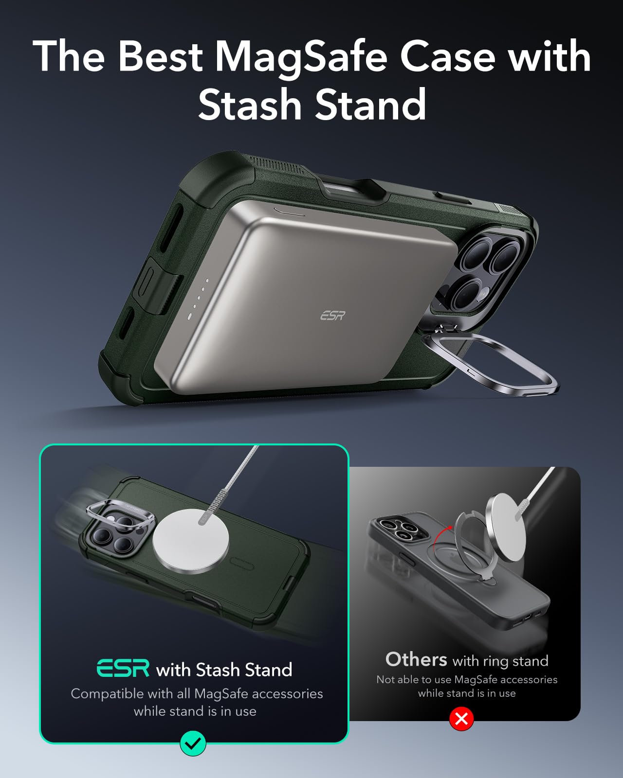 Foto 8 pulgar | Funda De Teléfono Esr Para Iphone 16 Pro Max Con Soporte Green Cyber Series - Venta Internacional.