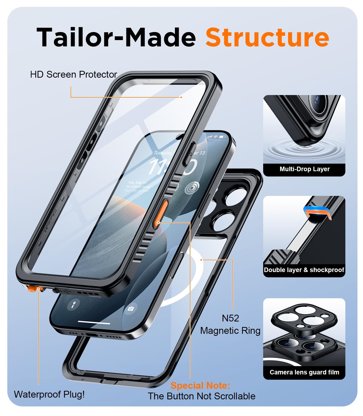 Foto 7 pulgar | Funda De Teléfono Temdan Magnética Impermeable Para Iphone 16 Pro De 6.3 Pulgadas - Venta Internacional.