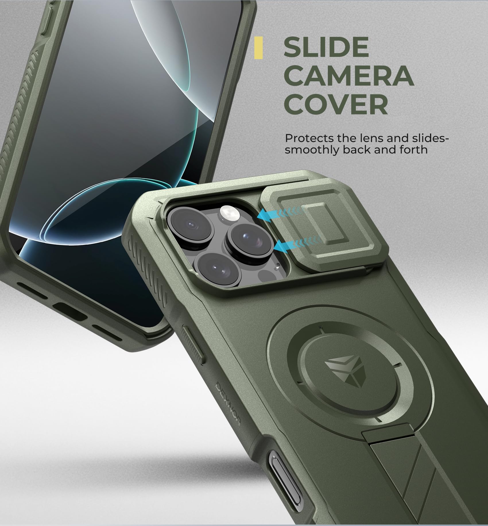 Foto 5 pulgar | Funda Dexnor Para Iphone 16 Pro Max Con Cámara Deslizante, Color Verde Militar - Venta Internacional.