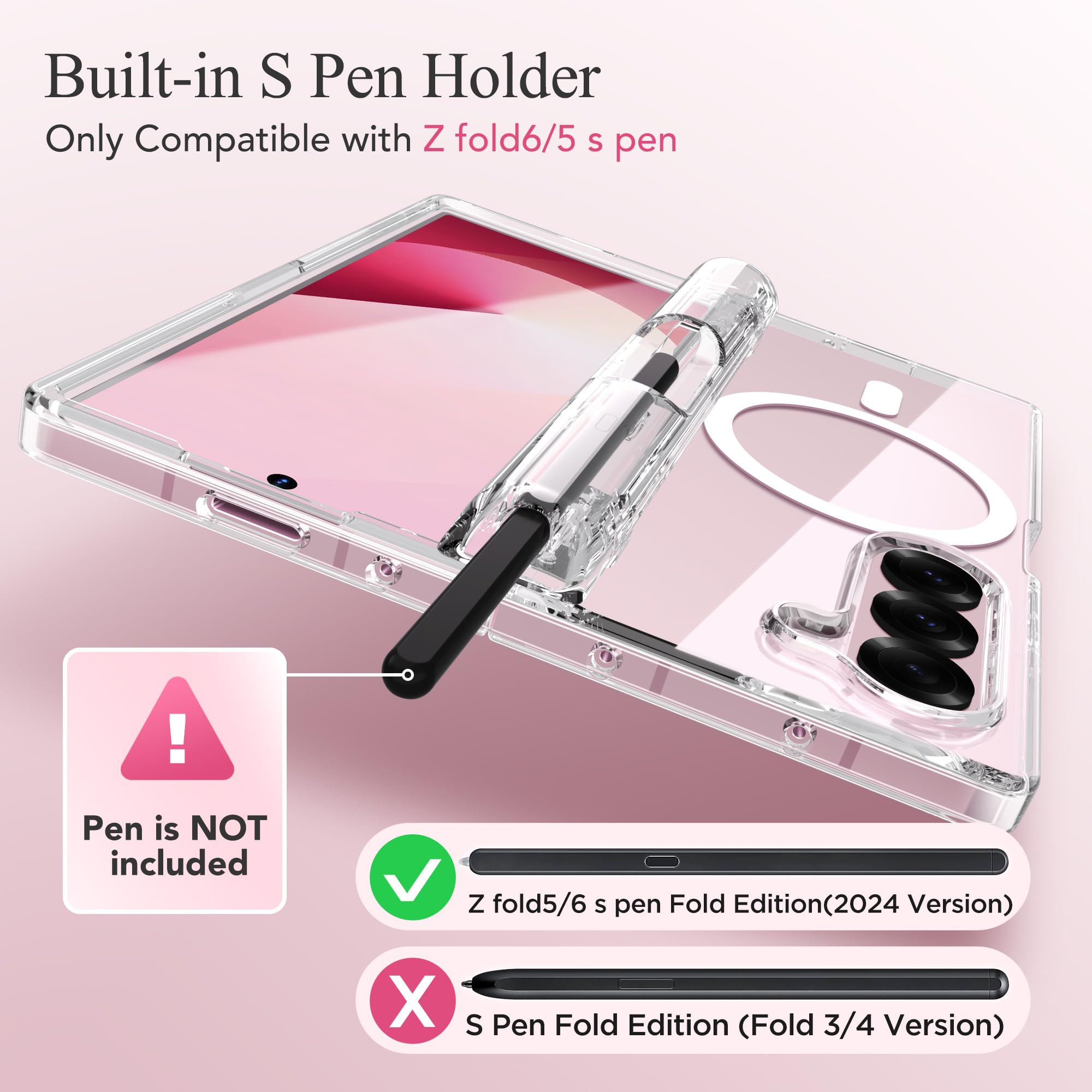Foto 7 pulgar | Funda De Teléfono Mobosi Magnética Con Pliegue En Z, 6 Con Soporte Para Bolígrafos S, Transparente - Venta Internaci