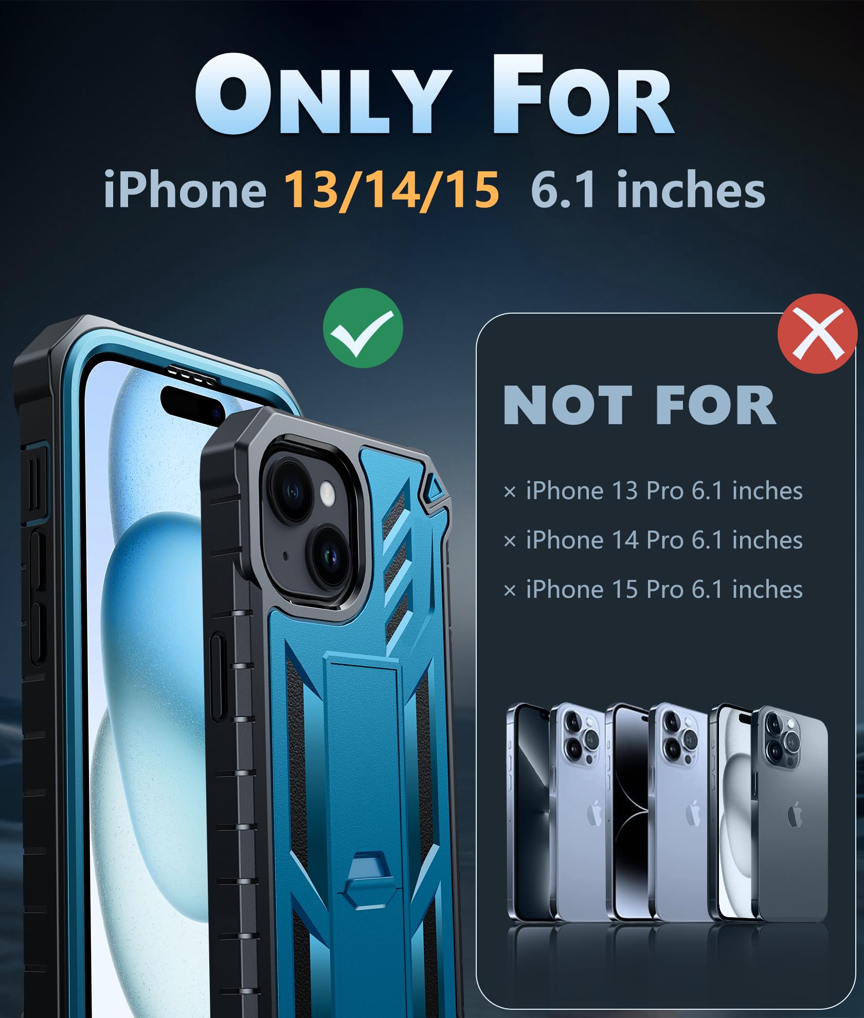 Foto 3 pulgar | Funda De Teléfono Fntcase Para Iphone 15, Color Azul De Grado Militar De 6.1 Pulgadas - Venta Internacional.