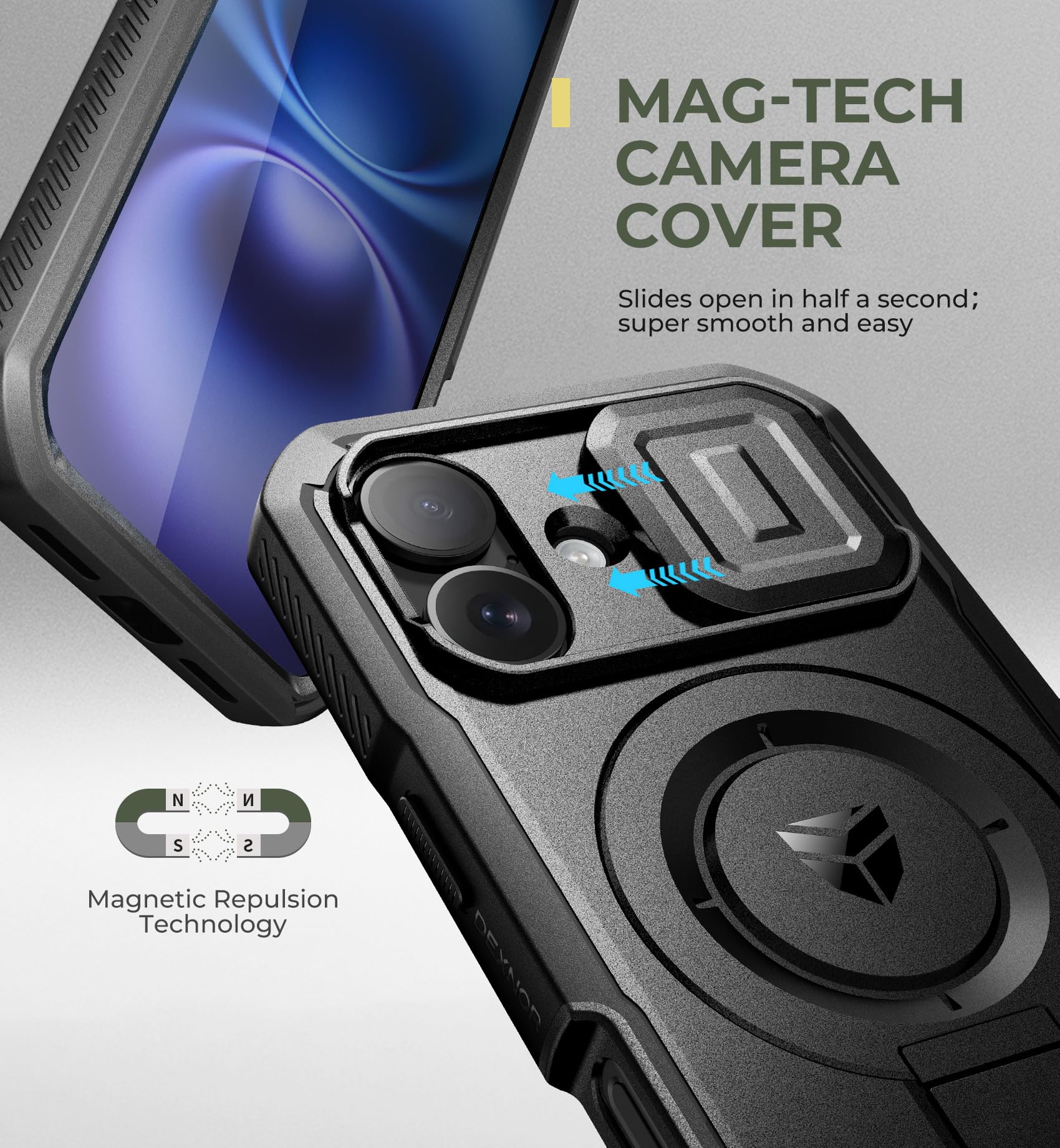 Foto 5 pulgar | Funda Dexnor Para Iphone 16 Con Cámara Deslizante Y Soporte - Venta Internacional.