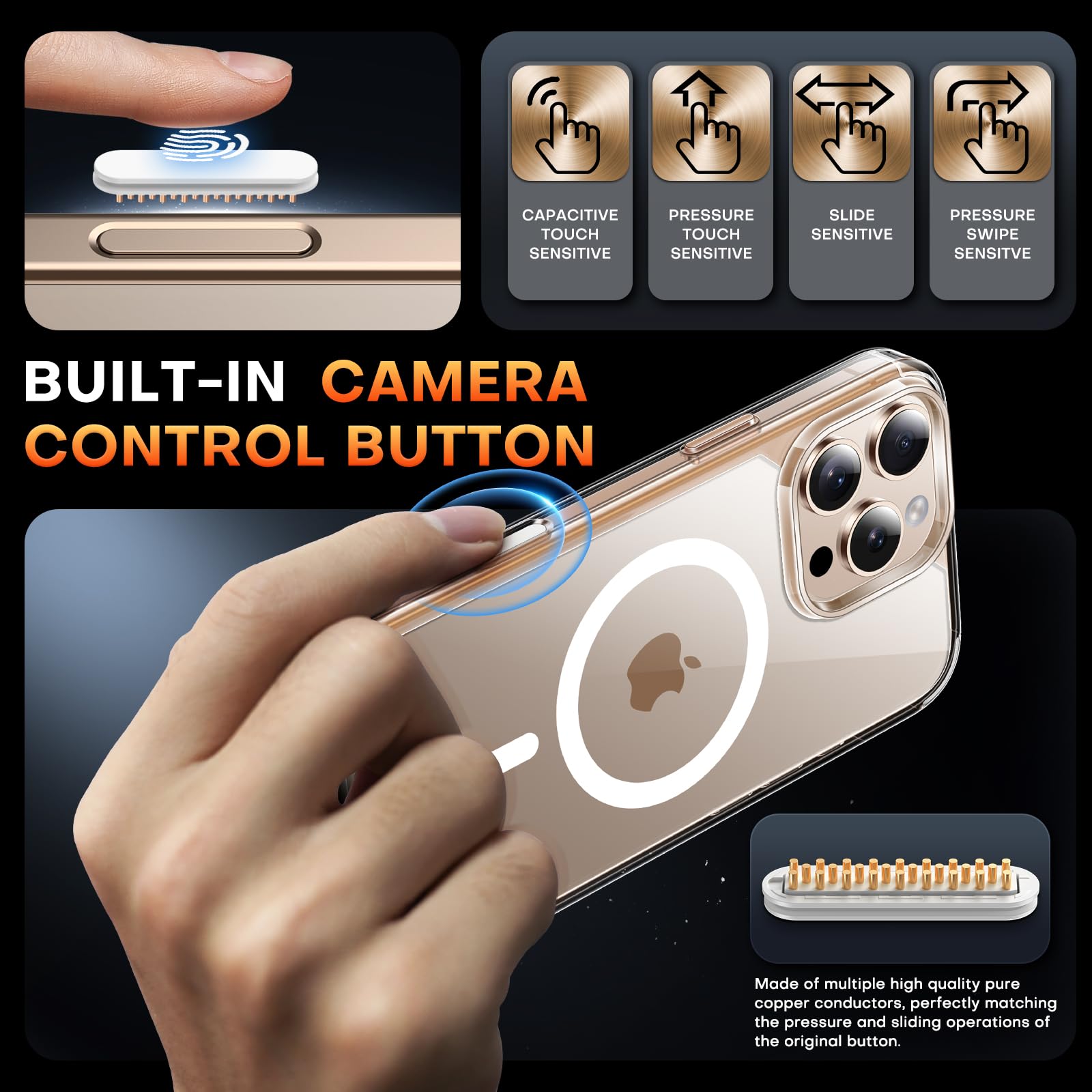 Foto 3 pulgar | Funda De Teléfono Tauri Para Iphone 16 Pro Con Control De Cámara Transparente - Venta Internacional.