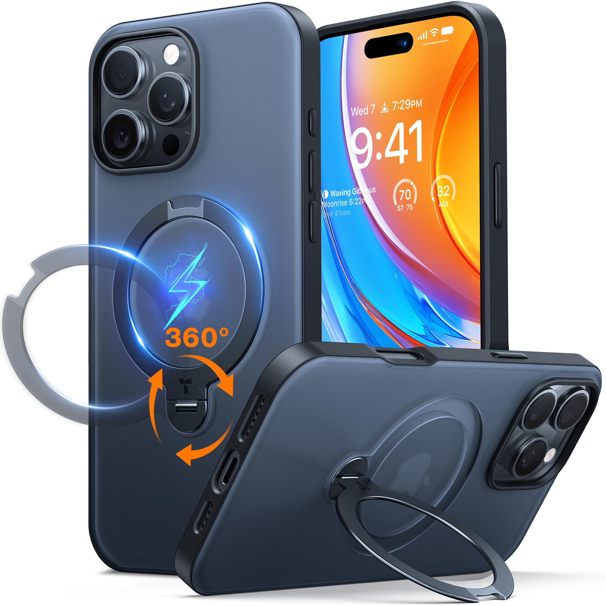 Funda Para Teléfono Torras, Mejorada, Giro De 360°, Soporte Magnético Para Iphone 16 Pro Max, Negra - Venta Interna