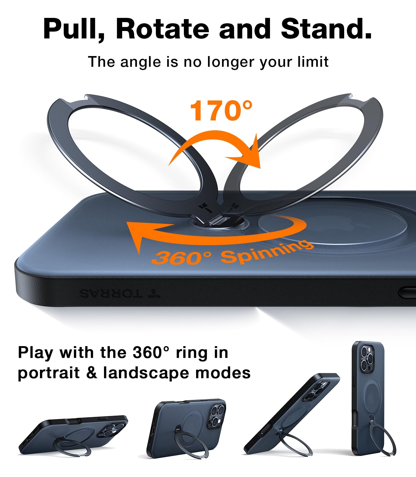 Foto 3 pulgar | Funda Para Teléfono Torras, Mejorada, Giro De 360°, Soporte Magnético Para Iphone 16 Pro Max, Negra - Venta Interna