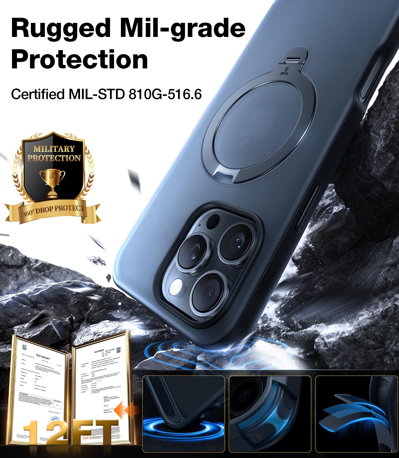 Foto 6 pulgar | Funda Para Teléfono Torras, Mejorada, Giro De 360°, Soporte Magnético Para Iphone 16 Pro Max, Negra - Venta Interna