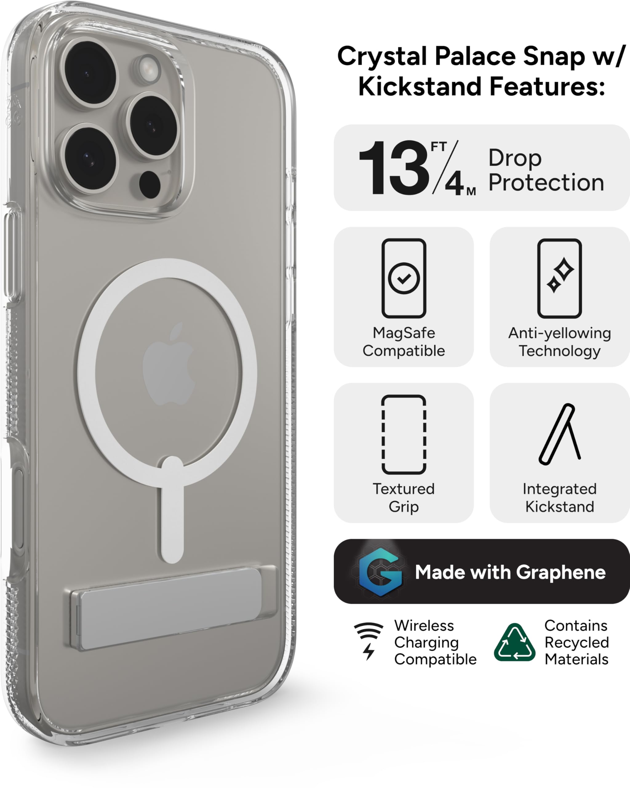 Foto 4 pulgar | Funda Zagg Crystal Palace Snap Con Soporte Para Iphone 16 Pro Max - Venta Internacional.