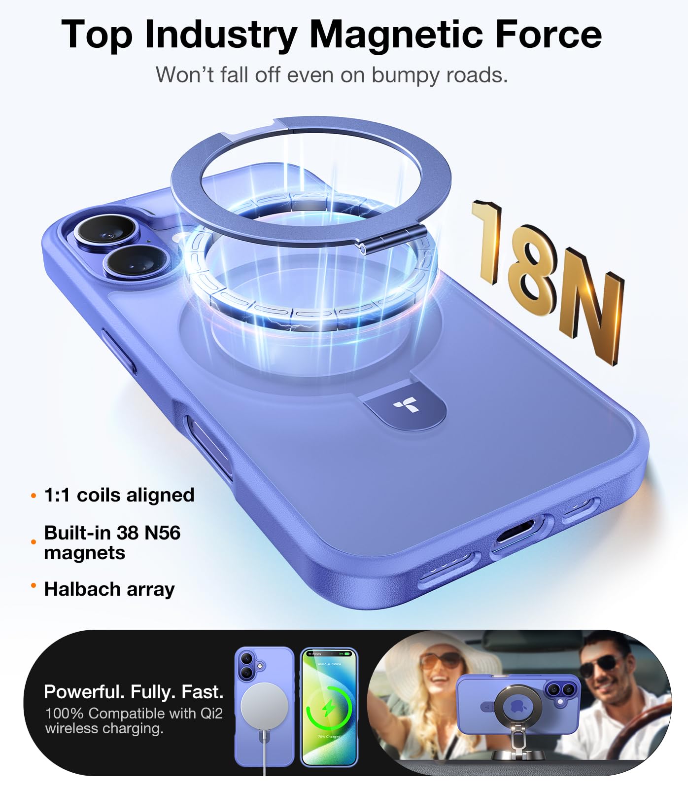 Foto 3 | Funda Magnética Torras Con Soporte Para Iphone 16 De 6.1 Pulgadas, Color Azul - Venta Internacional.