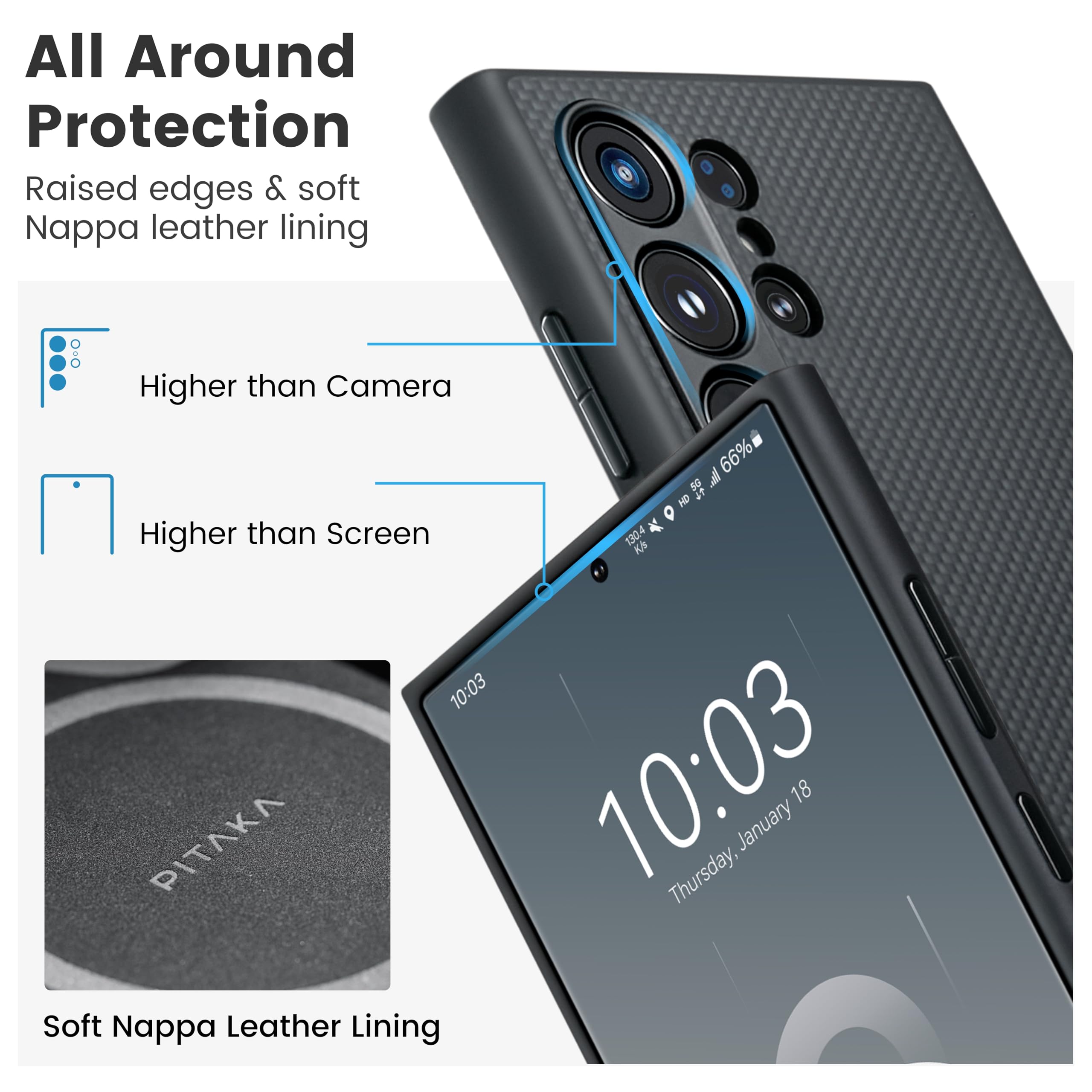 Foto 4 | Funda De Teléfono Pitaka Para Samsung Galaxy S24 Ultra 6.8 Pulgadas Negra - Venta Internacional.