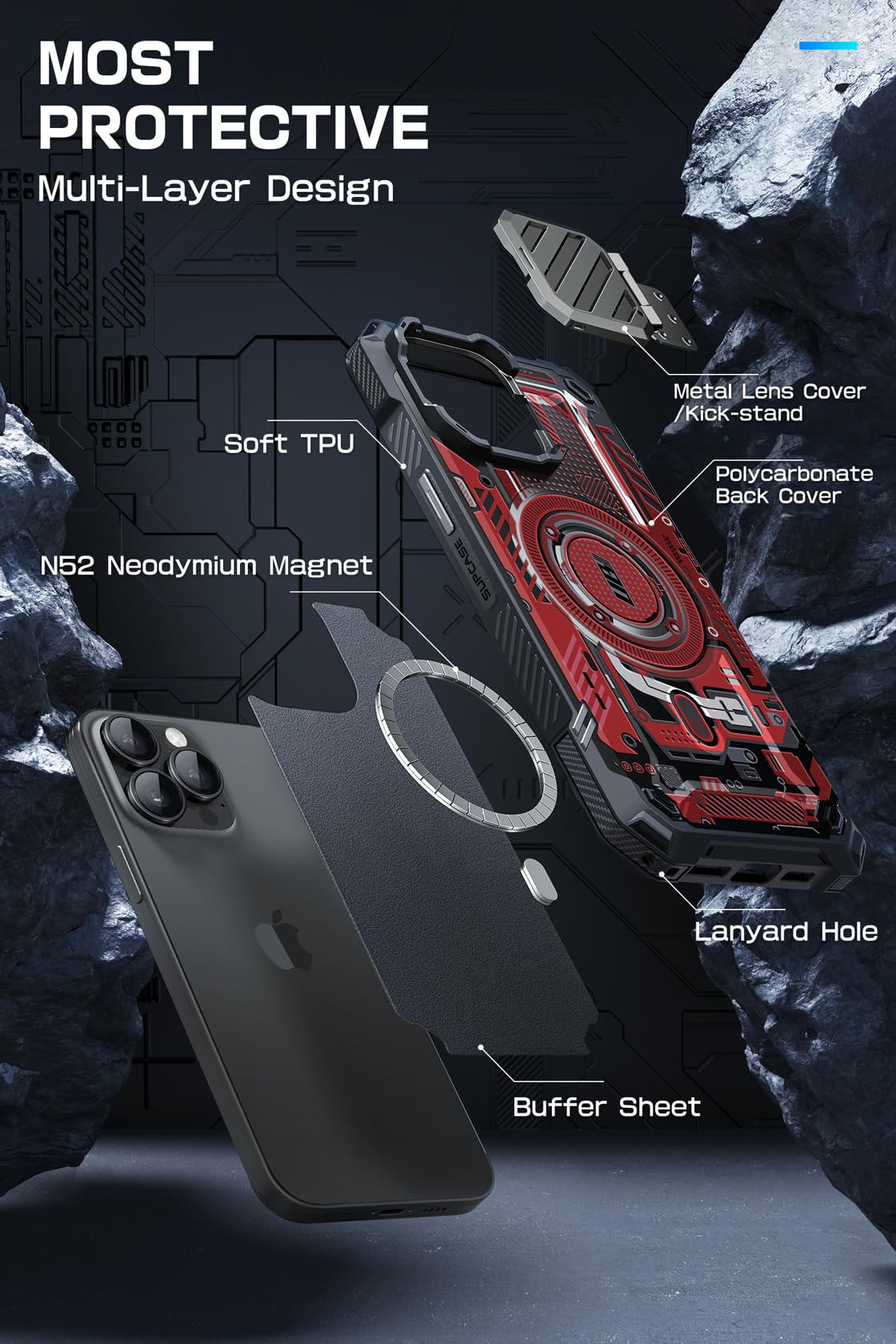 Foto 7 pulgar | Funda Supcase Para Iphone 15 Pro Max Con Funda De Cámara Roja - Venta Internacional.