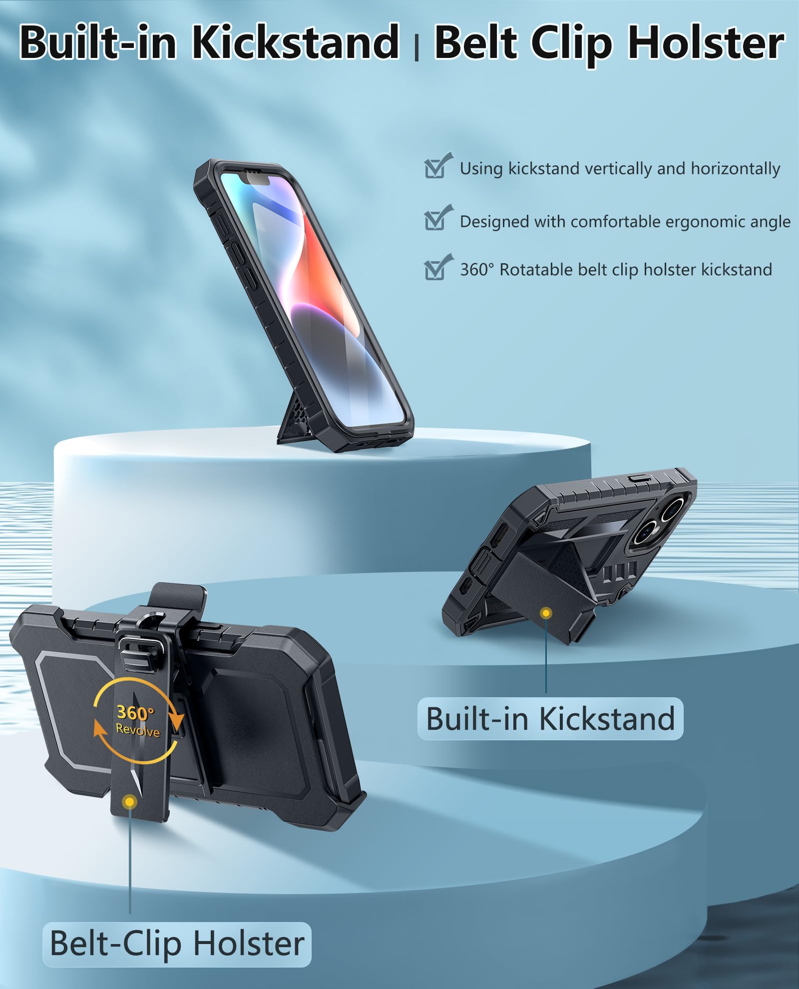 Foto 3 pulgar | Funda De Teléfono Fntcase Para Iphone 14/13 Con Clip Para Cinturón Y Soporte - Venta Internacional.