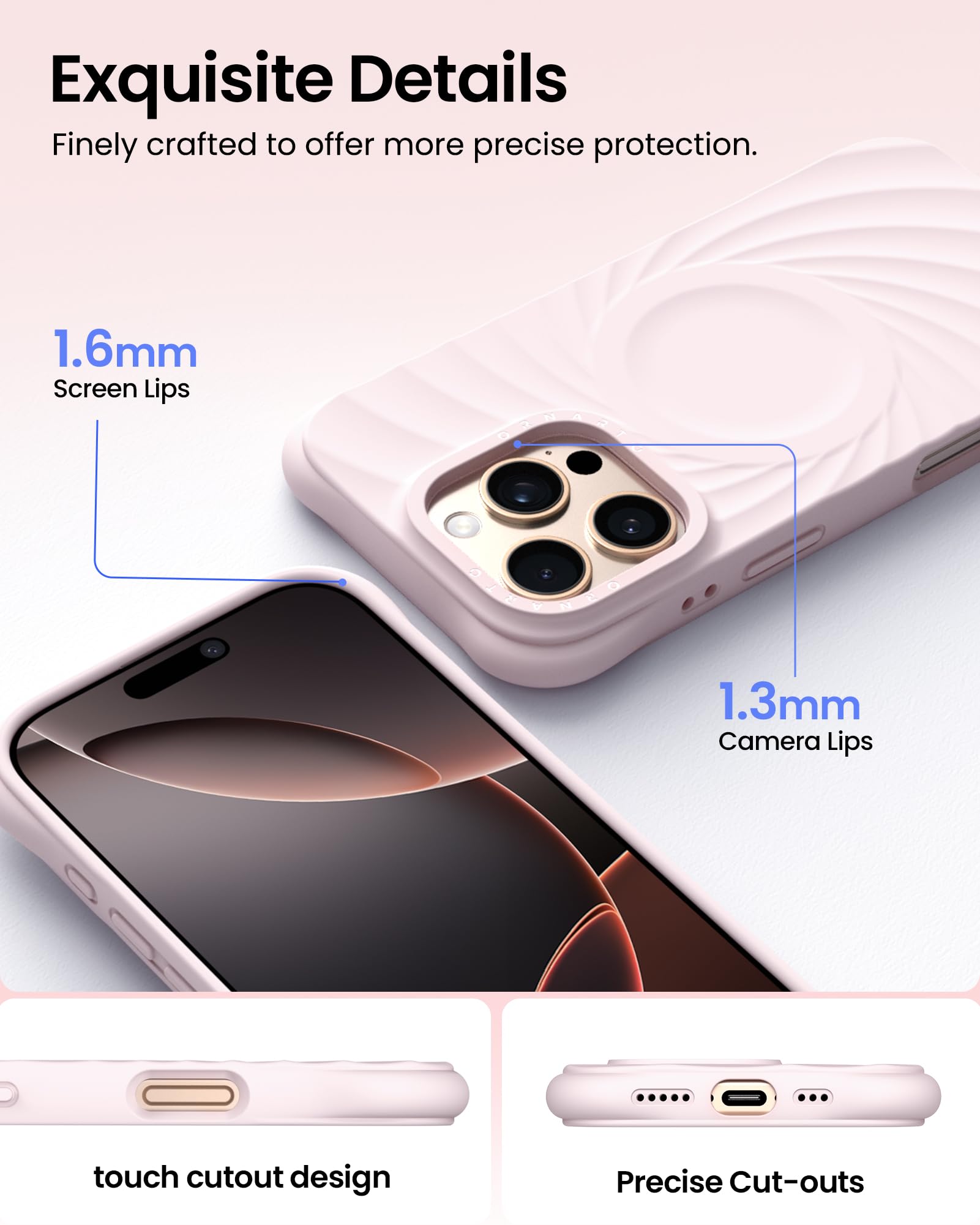 Foto 5 pulgar | Funda Ornarto Vortuxe Para Iphone 16 Pro De 6.3 Pulgadas Con Cuarzo Rosa - Venta Internacional.