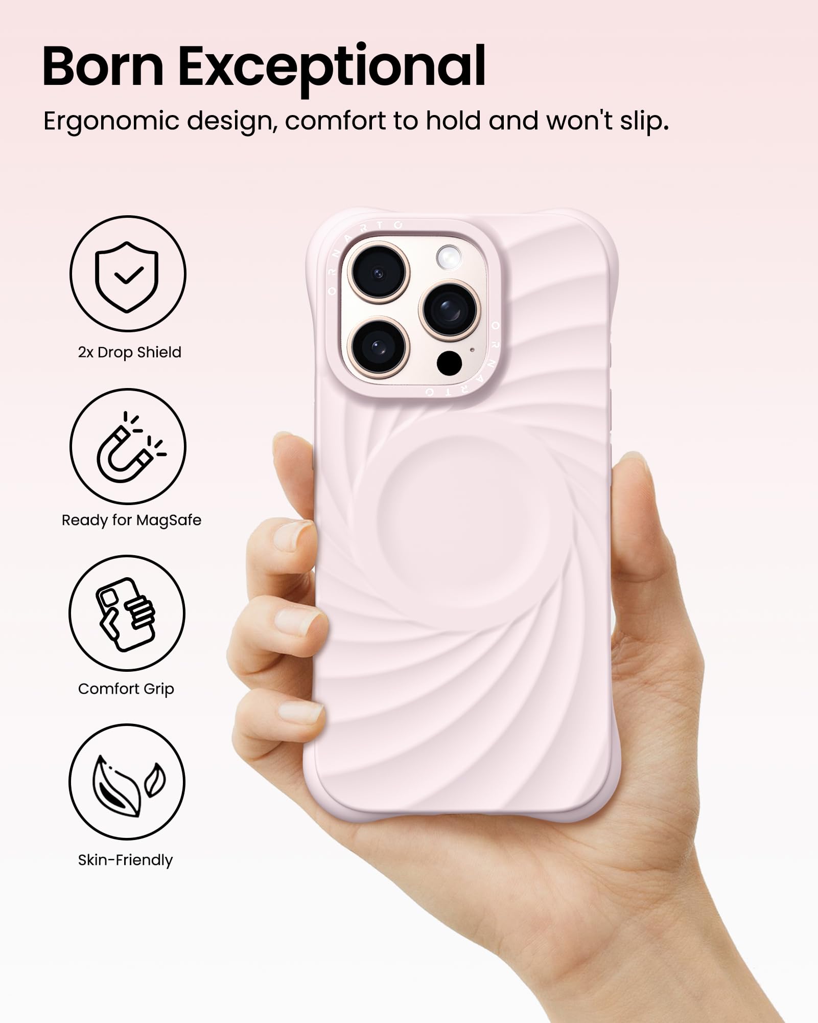 Foto 6 pulgar | Funda Ornarto Vortuxe Para Iphone 16 Pro De 6.3 Pulgadas Con Cuarzo Rosa - Venta Internacional.