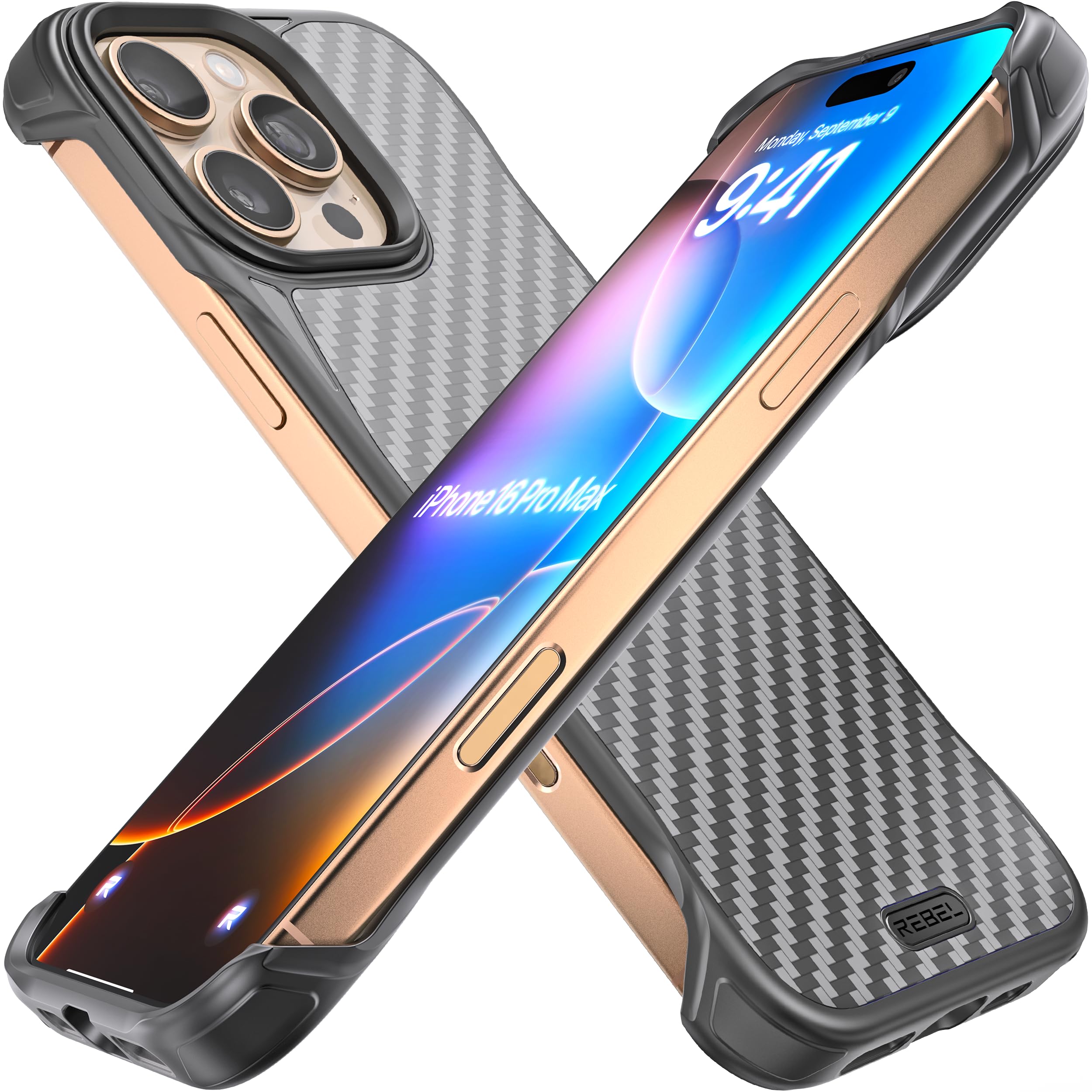 Funda Rebel Para Iphone 16 Pro, Serie Max Flex, Fibra De Aramida - Venta Internacional.