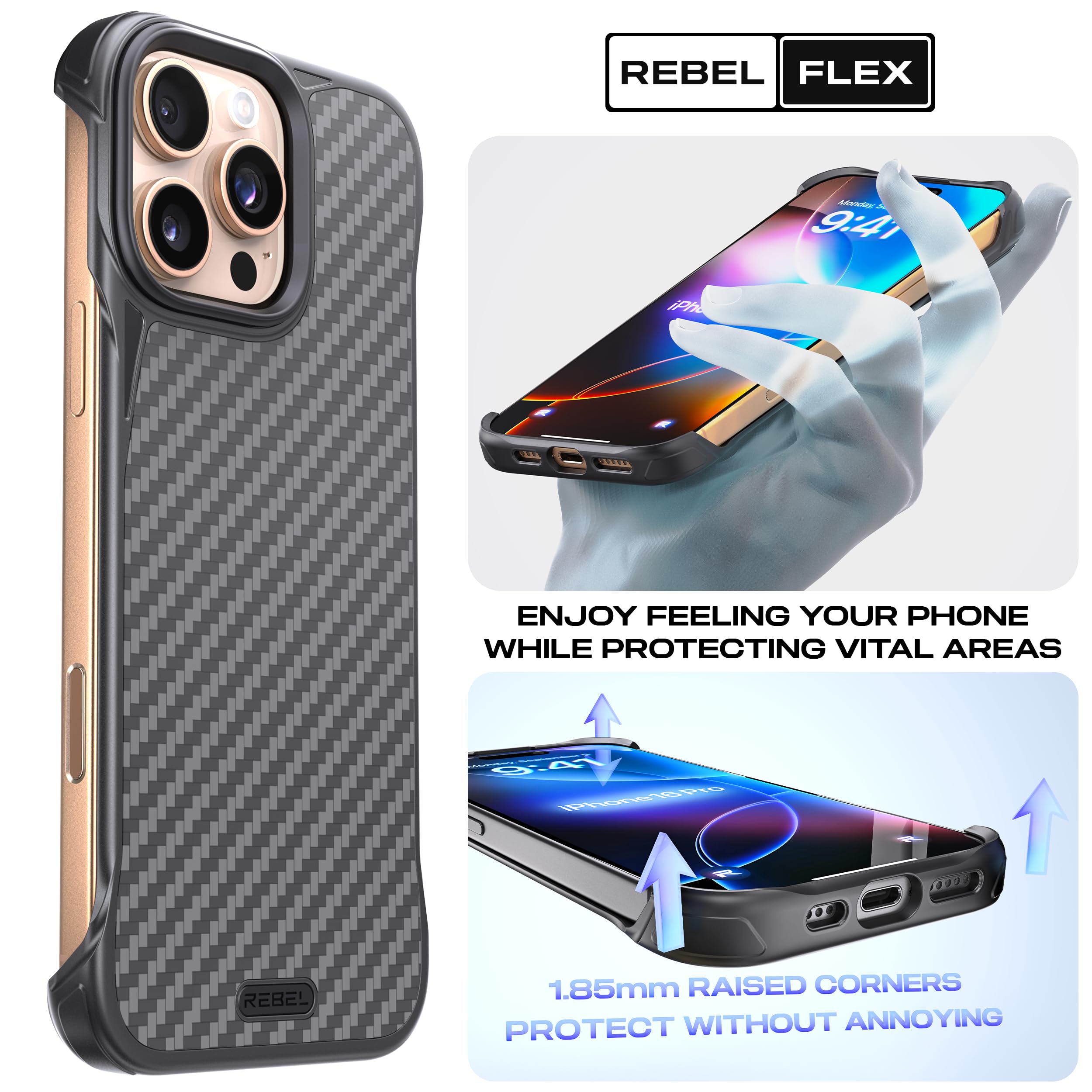 Foto 3 pulgar | Funda Rebel Para Iphone 16 Pro, Serie Max Flex, Fibra De Aramida - Venta Internacional.