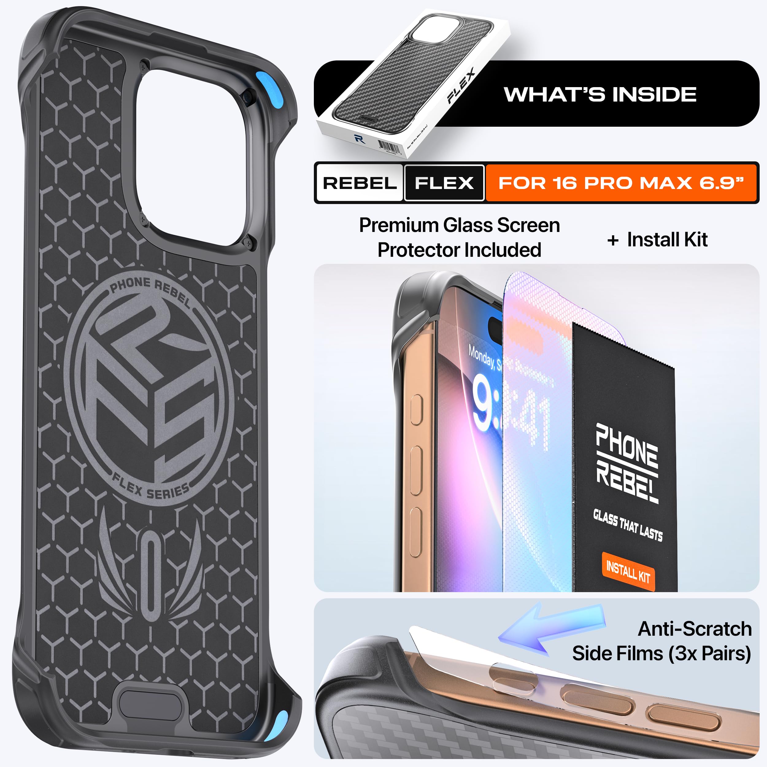 Foto 7 pulgar | Funda Rebel Para Iphone 16 Pro, Serie Max Flex, Fibra De Aramida - Venta Internacional.