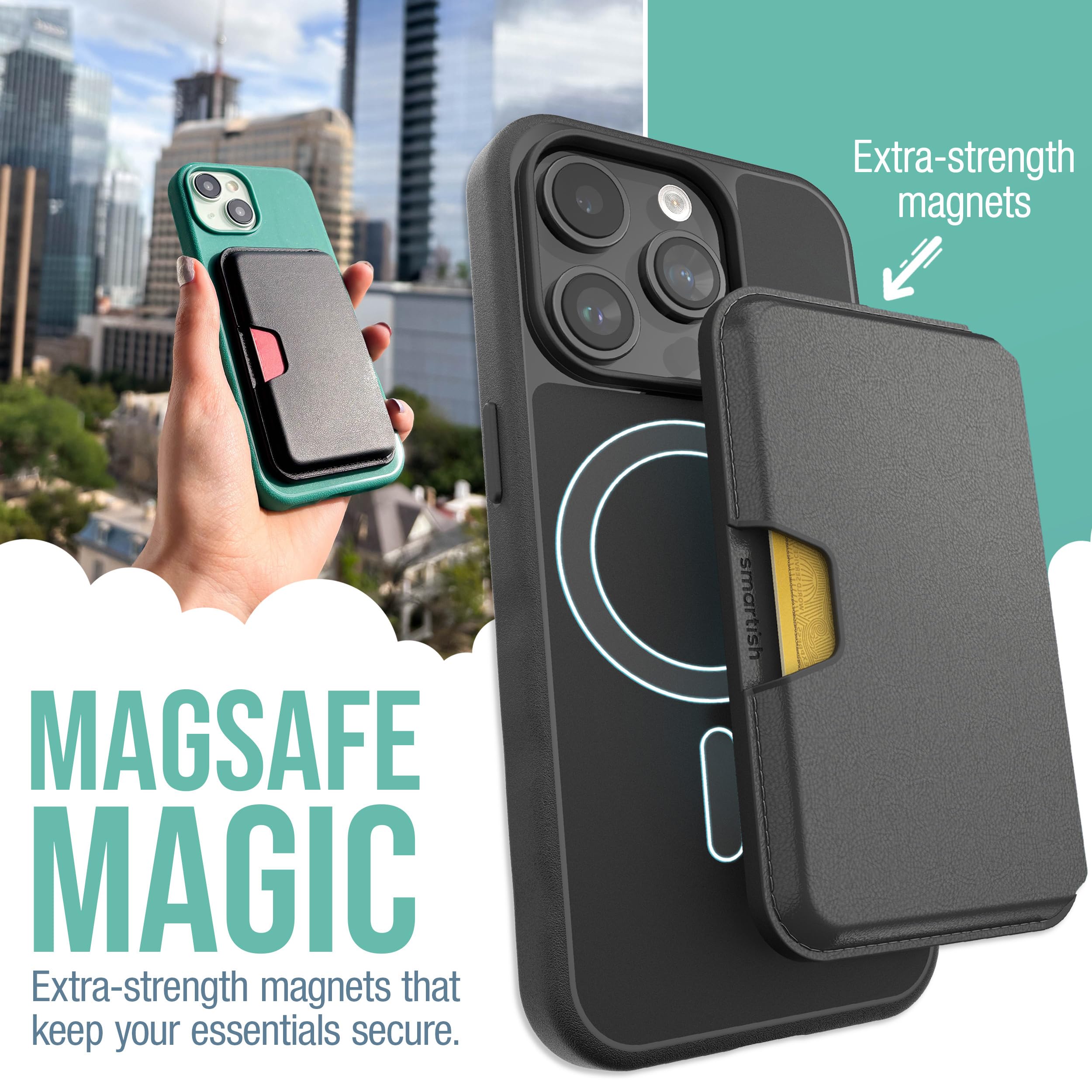 Foto 3 pulgar | Cartera Magsafe Smartish Side Hustle De Piel Vegana Negra Para Iphone - Venta Internacional.