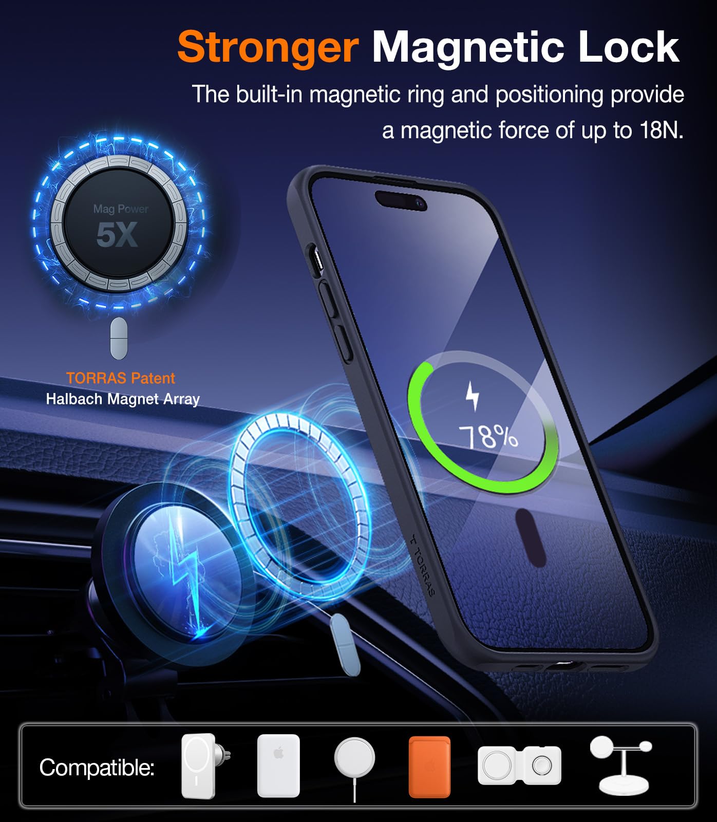 Foto 3 | Funda Para Teléfono Torras Strong Magnetic Stand Iphone 13/14 Negra - Venta Internacional.