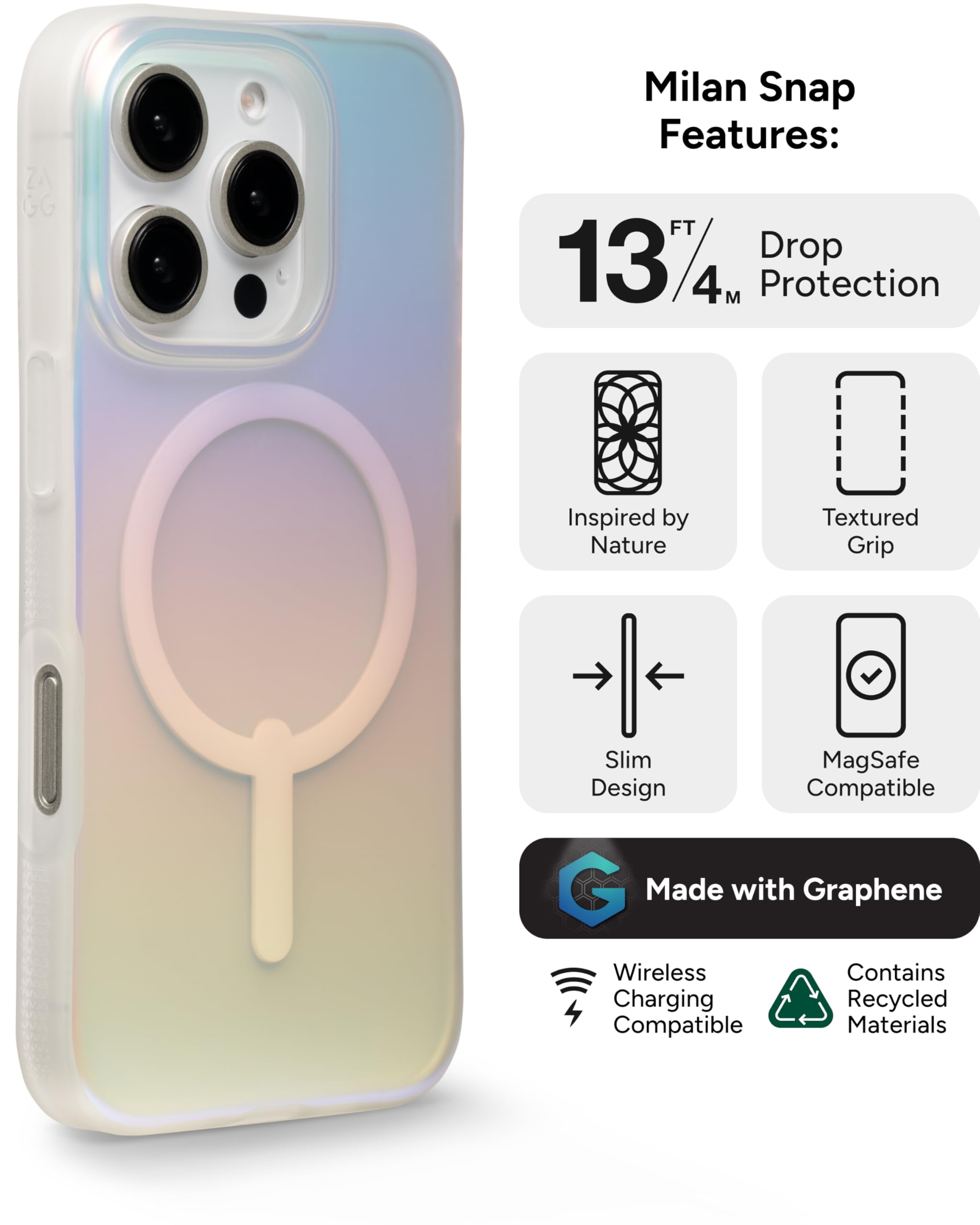 Foto 4 pulgar | Funda Zagg Milan Snap Para Iphone 16 Pro Con Acabado Que Cambia De Color - Venta Internacional.