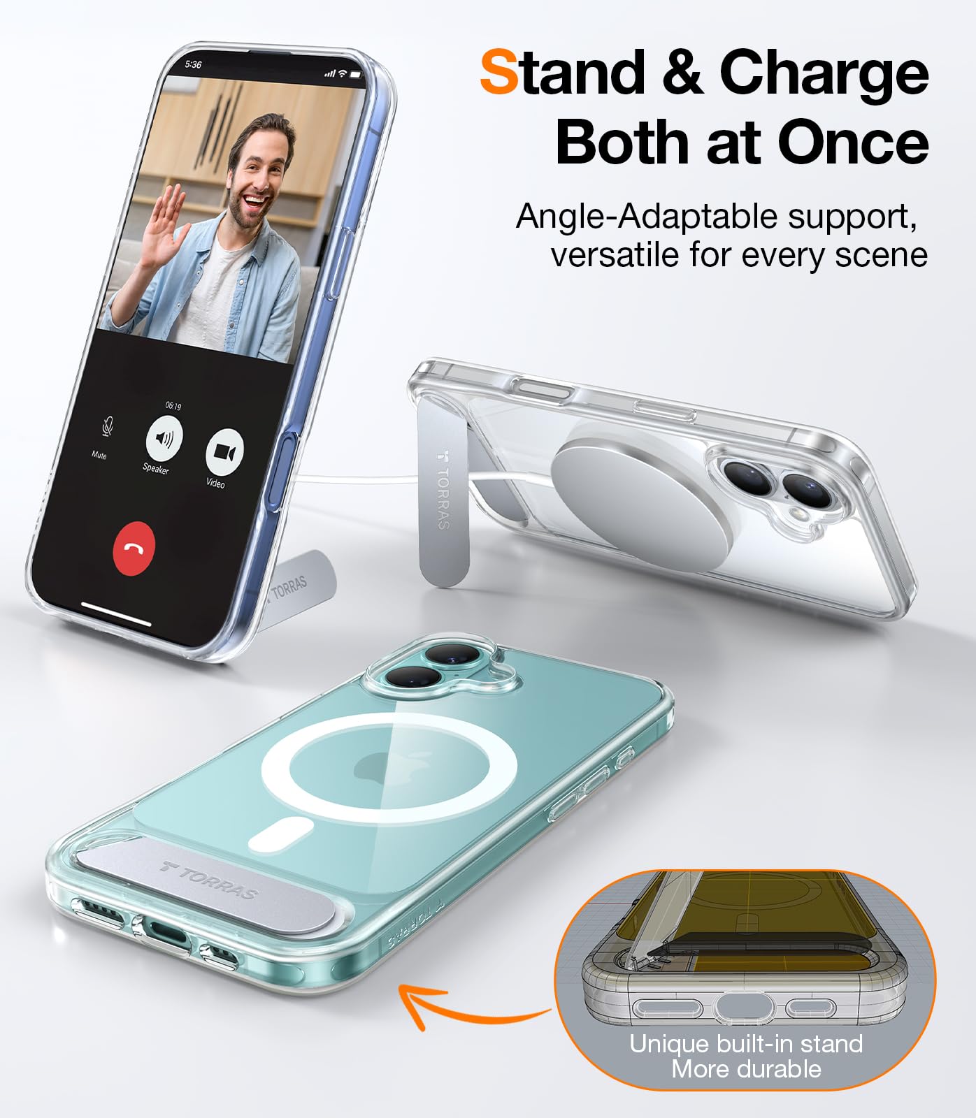 Foto 2 | Funda Para Teléfono Torras Strong Magnetic Stand Iphone 16, Transparente - Venta Internacional.
