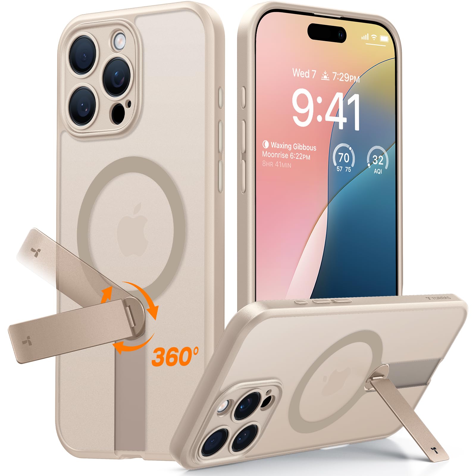 Foto 2 pulgar | Funda Torras Desert Titanium Con Soporte Magnético Que Gira 360° Para Iphone 16 Pro, Oro Rosa - Venta Internacional.