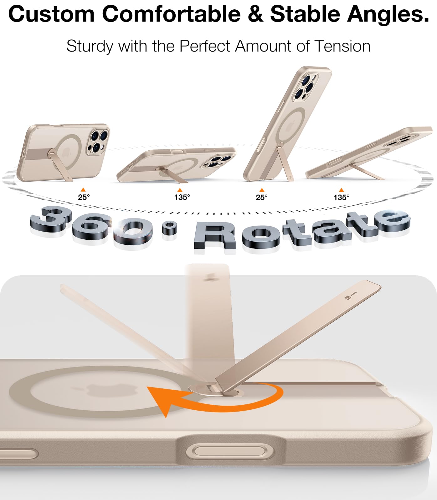 Foto 3 pulgar | Funda Torras Desert Titanium Con Soporte Magnético Que Gira 360° Para Iphone 16 Pro, Oro Rosa - Venta Internacional.