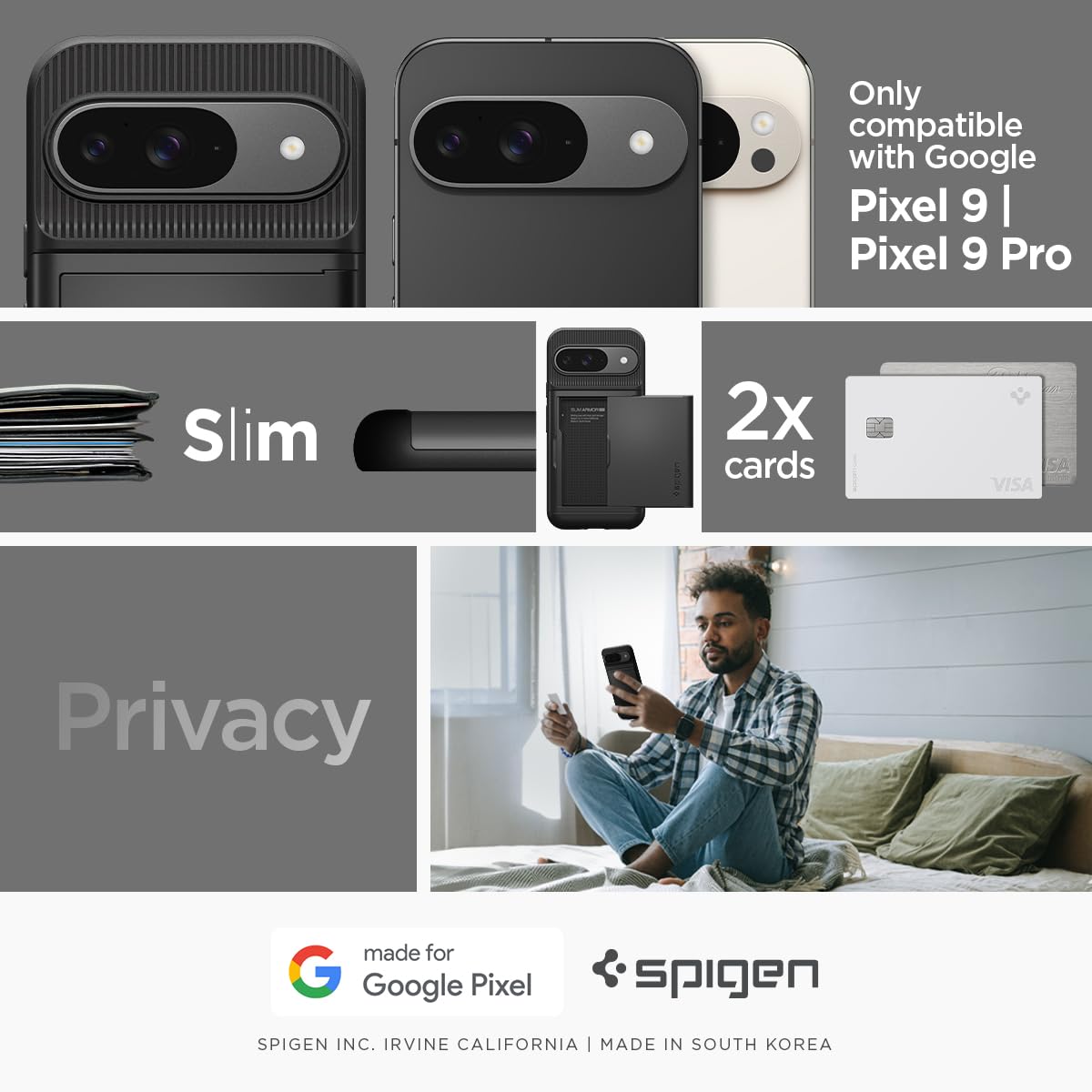 Foto 3 pulgar | Funda Spigen Slim Amor Cs Para Pixel 9/pixel 9 Pro (2024), Color Negro - Venta Internacional.
