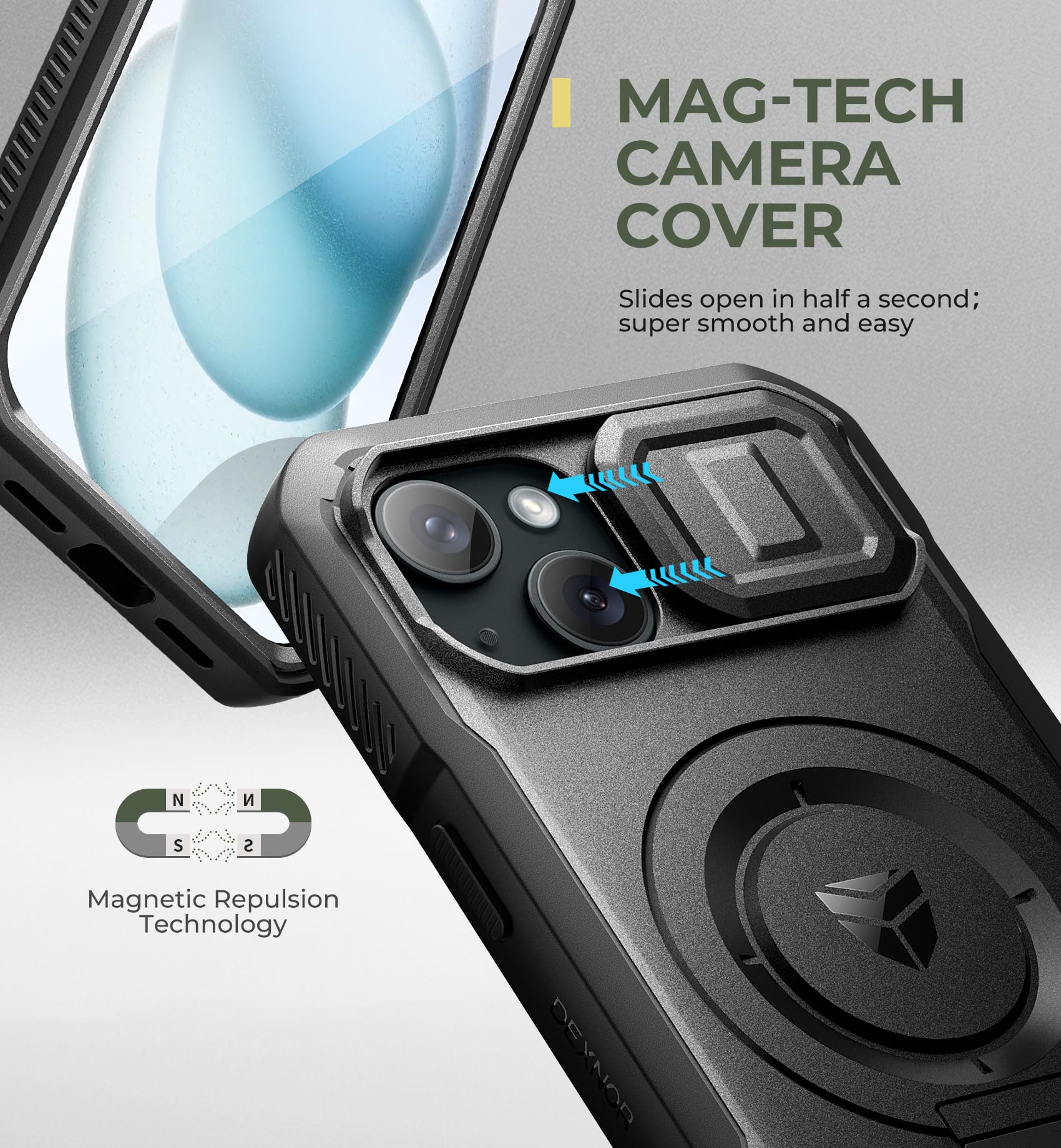 Foto 5 pulgar | Funda Dexnor Para Iphone 15 Con Cámara Deslizante, Color Negro - Venta Internacional.