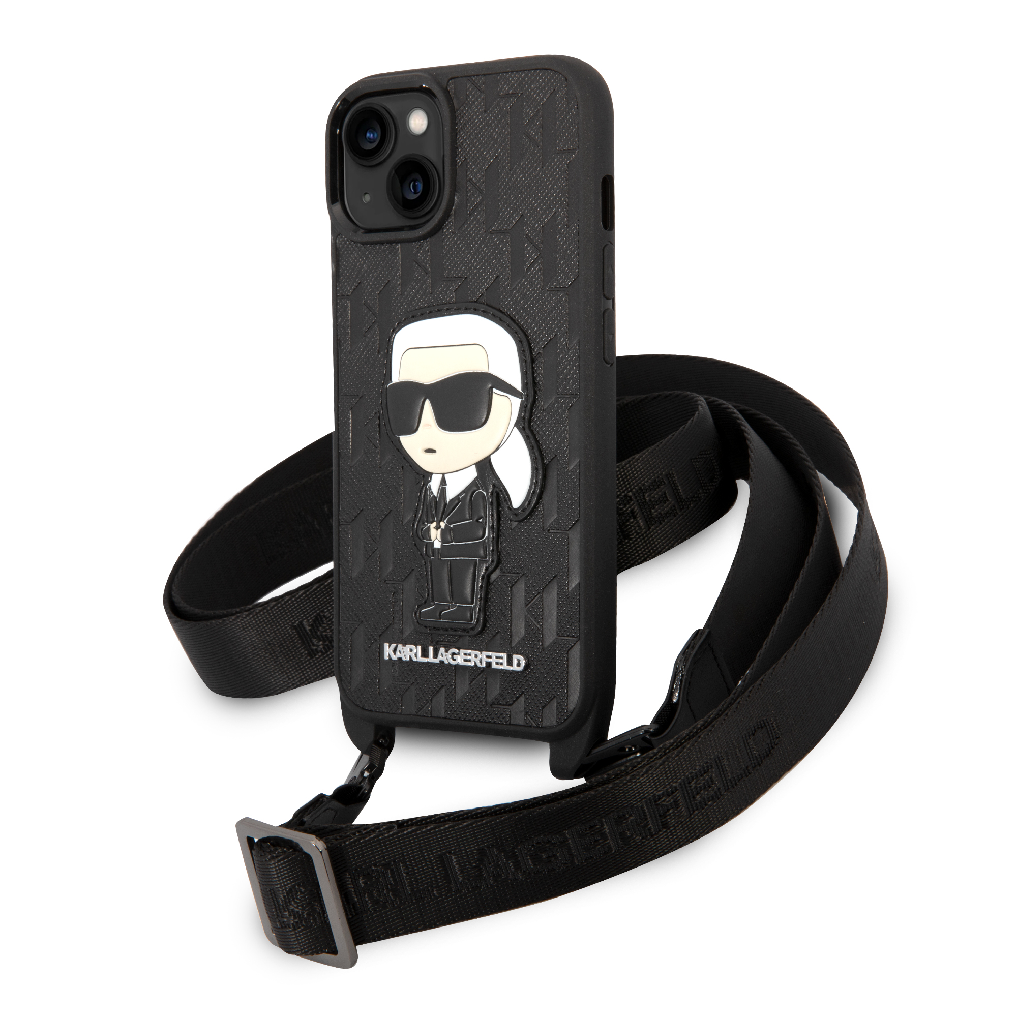 Foto 2 pulgar | Funda Karl Monograma Crossbody Para Iphone 15 - Negra