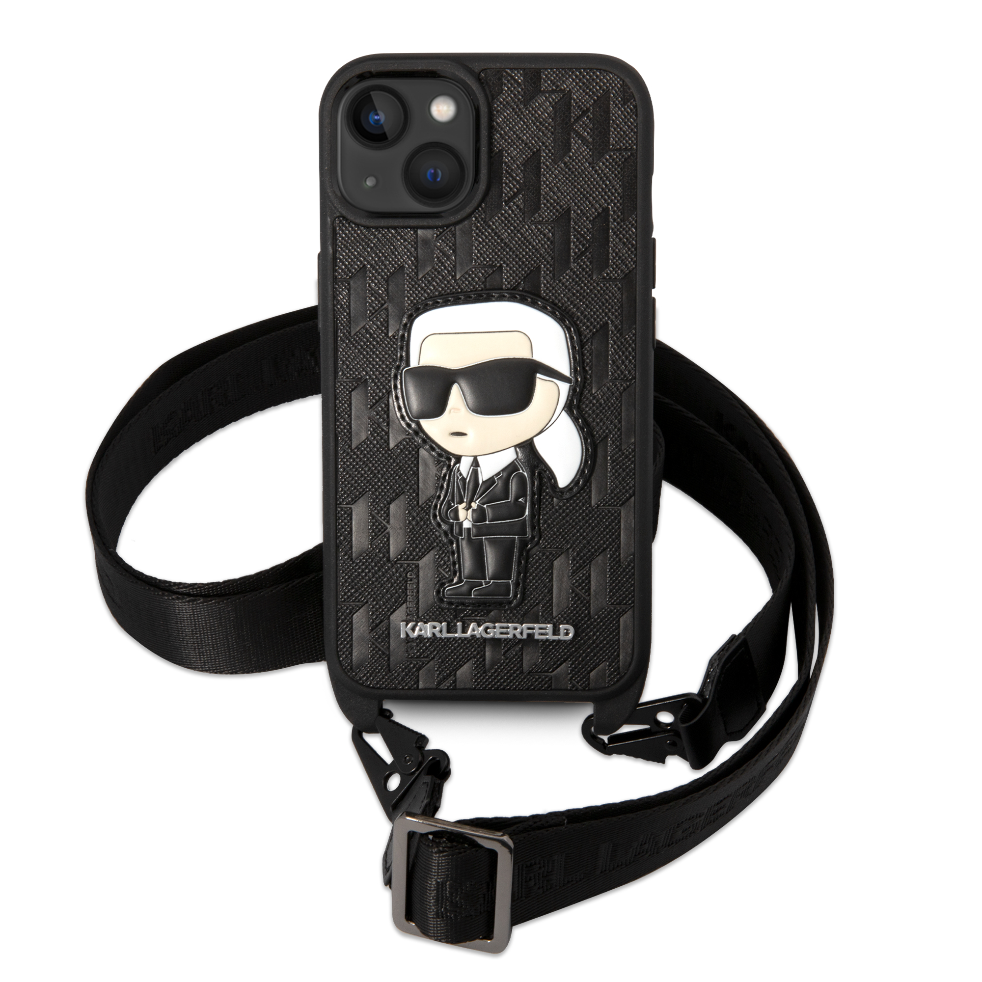 Foto 3 pulgar | Funda Karl Monograma Crossbody Para Iphone 15 - Negra