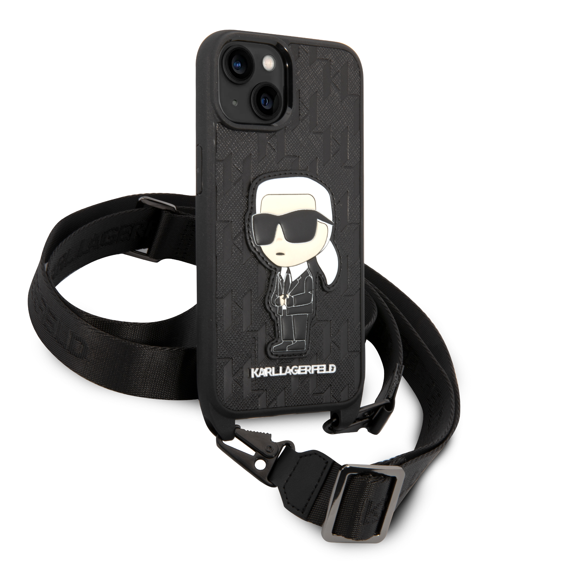 Foto 4 pulgar | Funda Karl Monograma Crossbody Para Iphone 15 - Negra