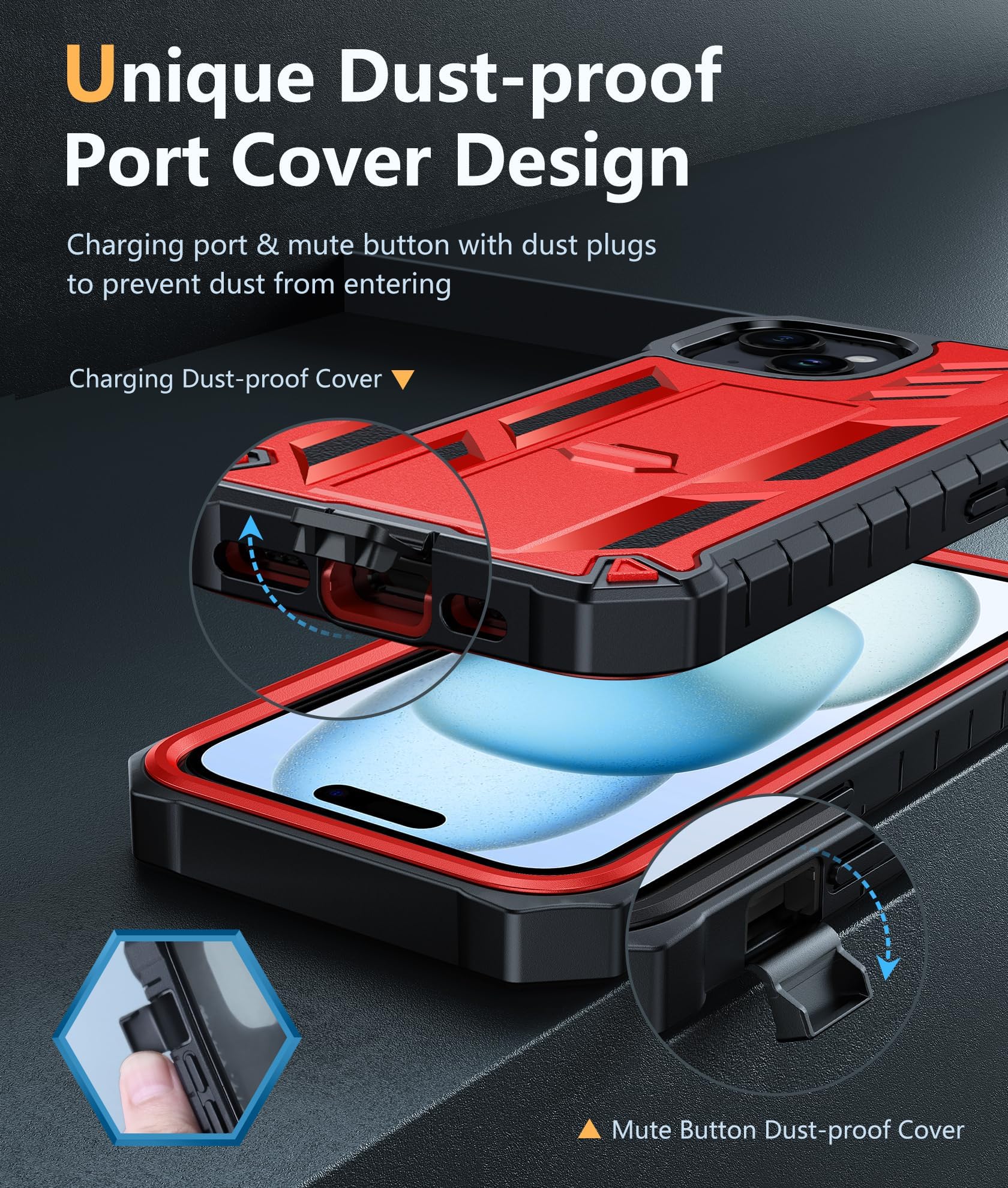Foto 7 pulgar | Funda De Teléfono Fntcase Para Iphone 15, Color Rojo De Grado Militar De 6.1 Pulgadas - Venta Internacional.