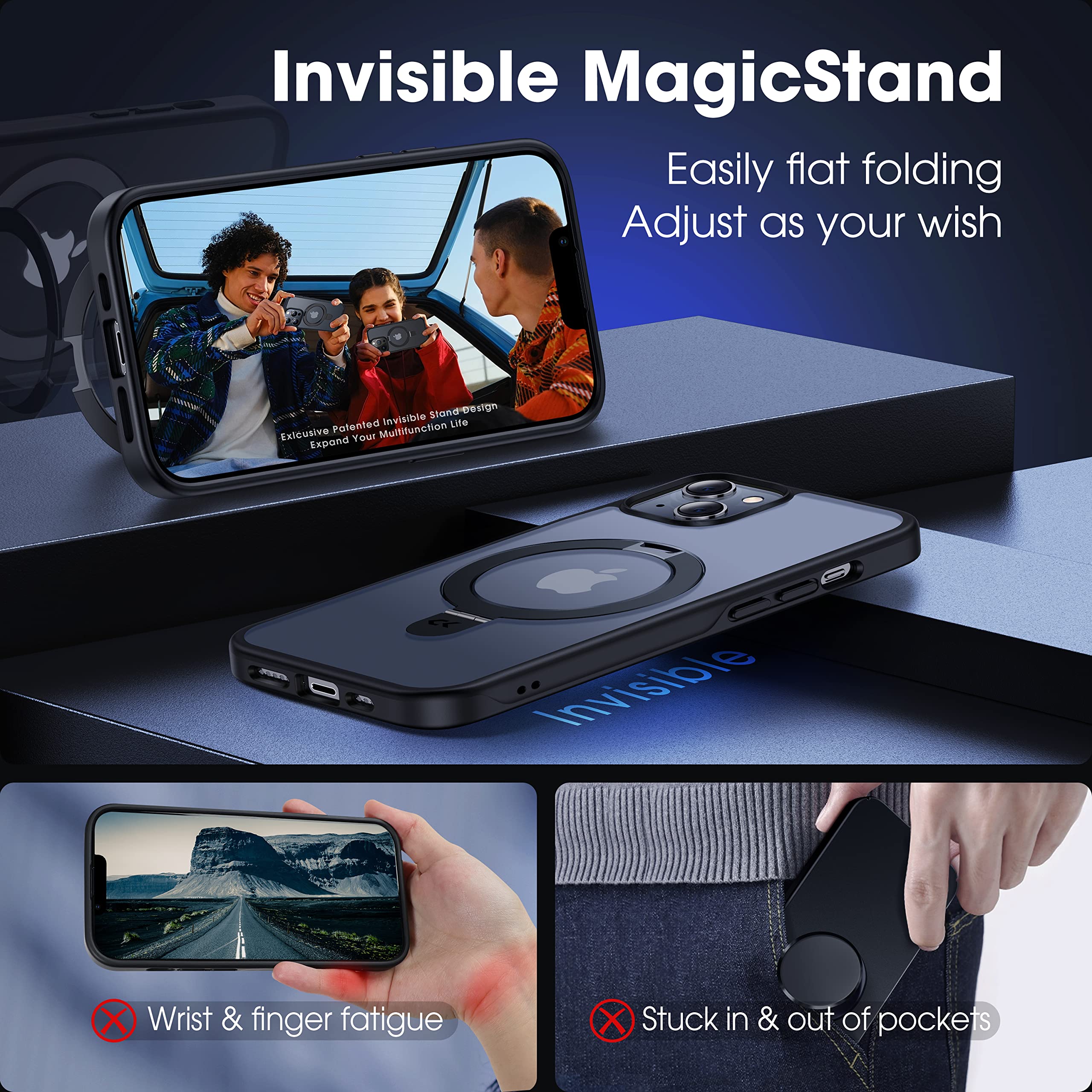 Foto 3 pulgar | Funda Casekoo Para Iphone 14/13 Con Soporte Magnético, Color Negro - Venta Internacional.