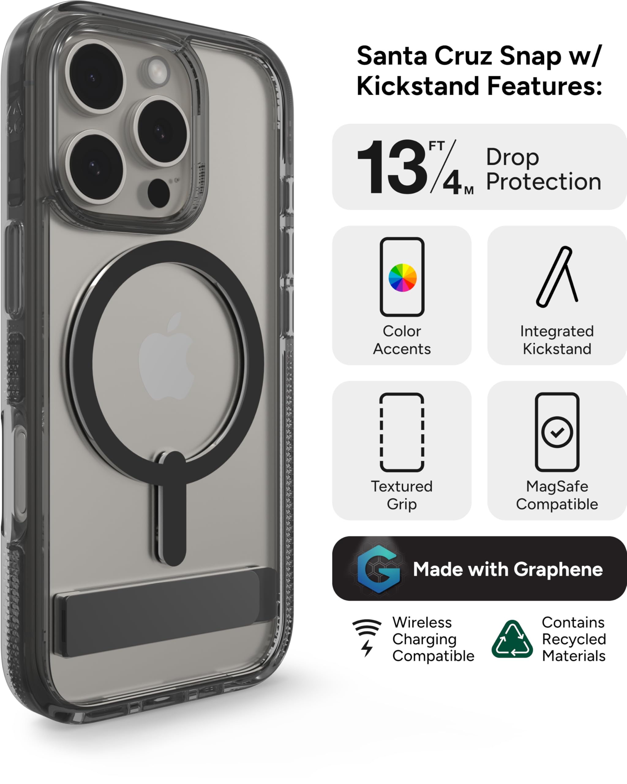 Foto 4 pulgar | Funda Zagg Santa Cruz Snap Con Soporte Para Iphone 16 Pro, Color Negro - Venta Internacional.